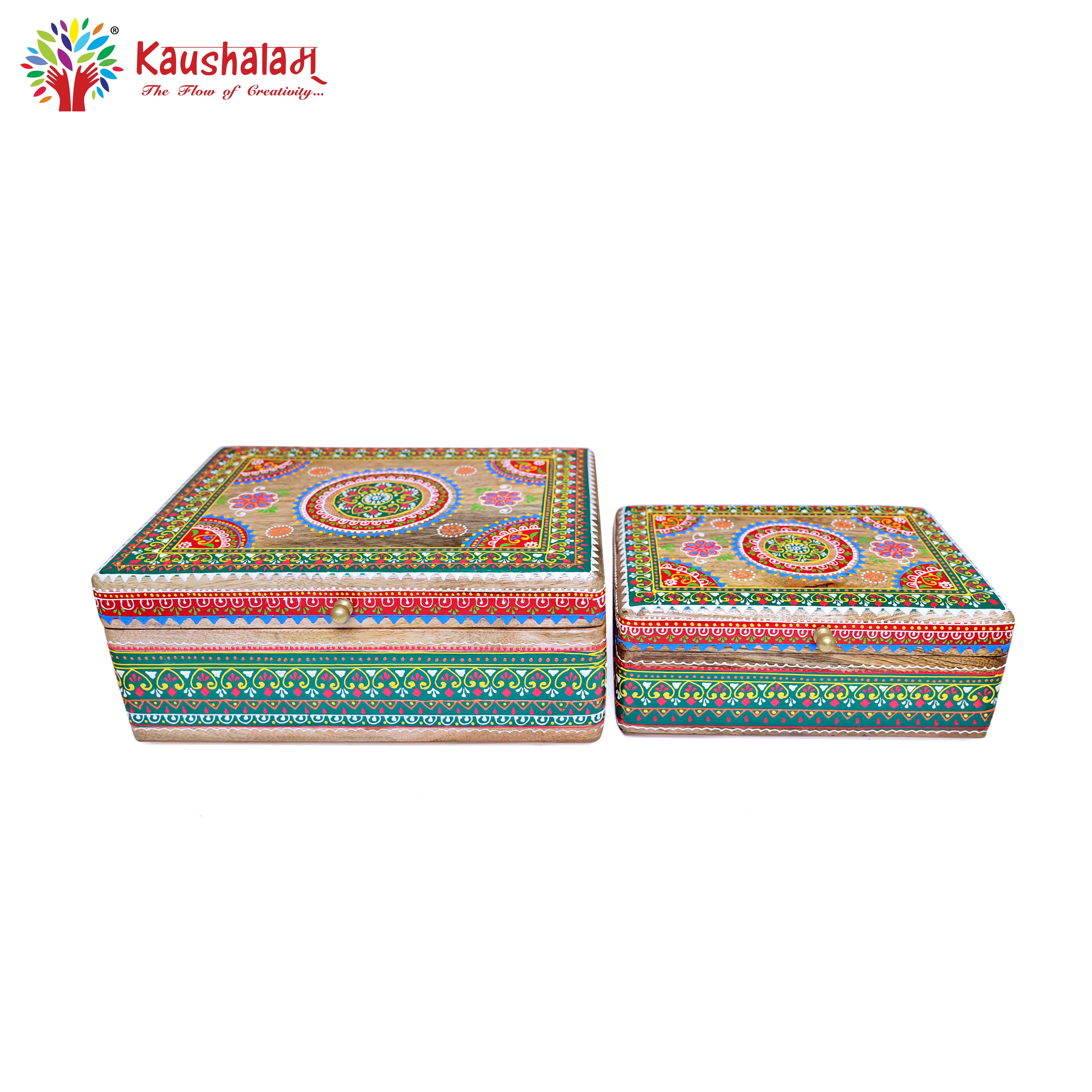 Hand Painted Boxes Set of Two: Indian Treasure Chests