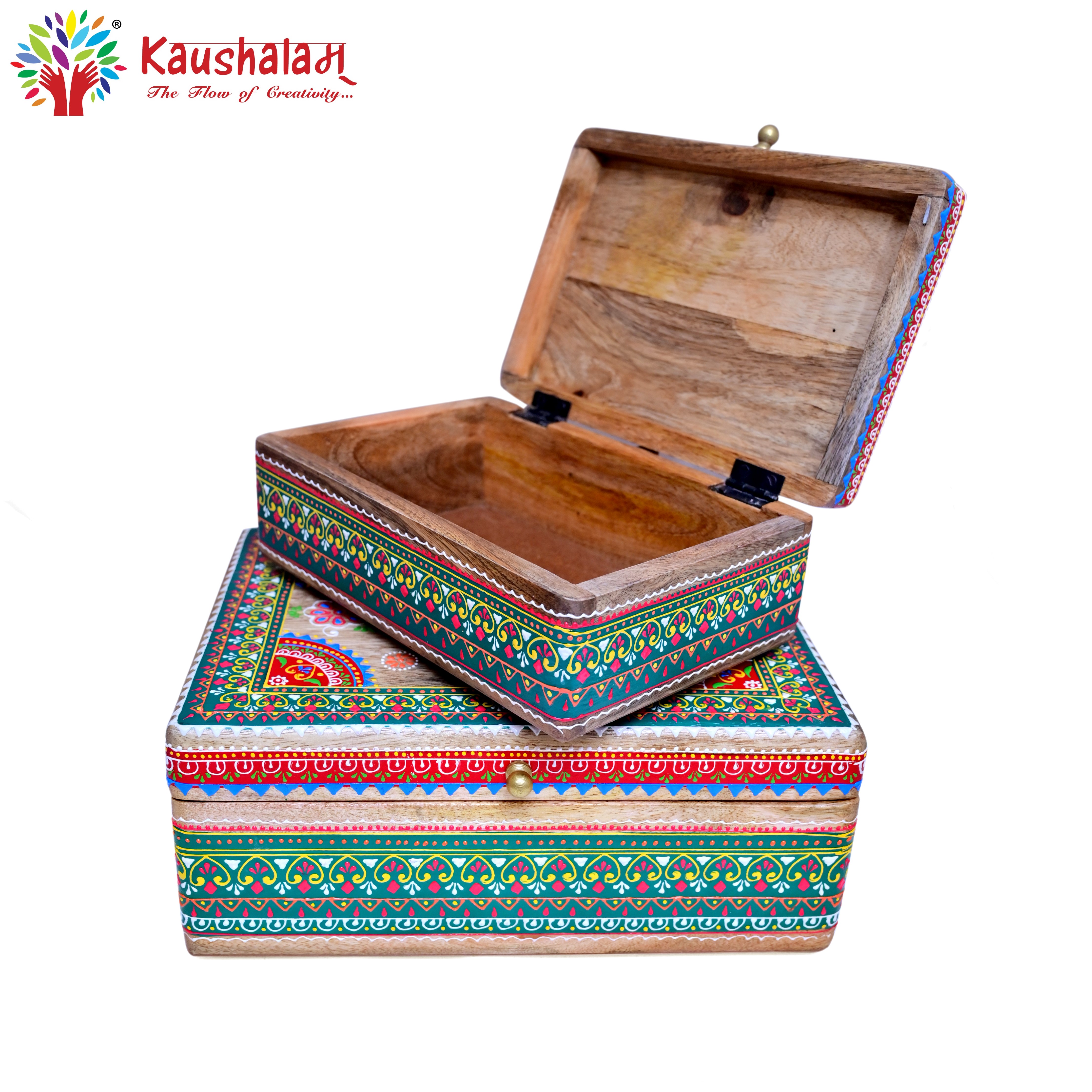 Hand Painted Boxes Set of Two: Indian Treasure Chests