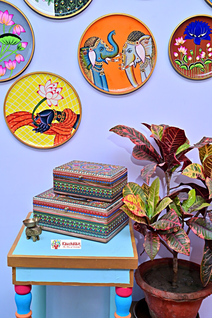 Hand Painted Boxes Set of Two: Indian Treasure Chests