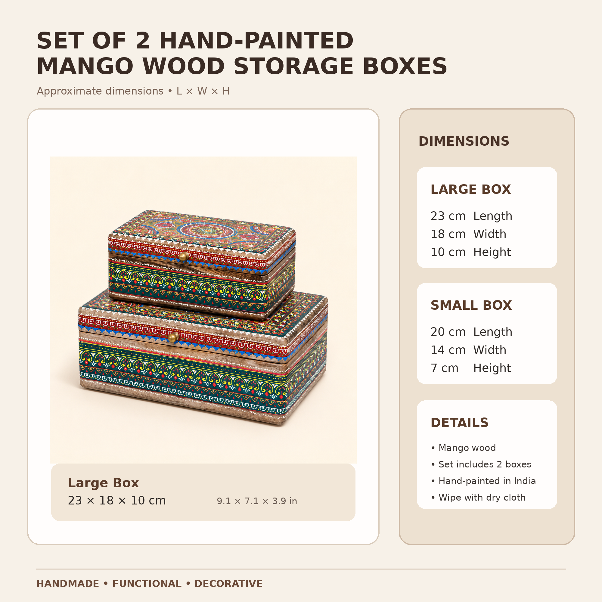 Hand Painted Boxes Set of Two: Indian Treasure Chests