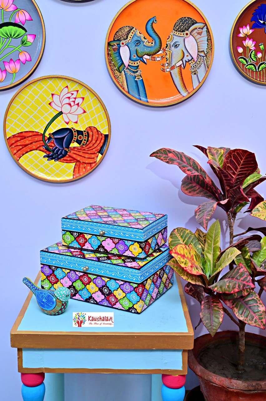 Hand Painted Boxes Set of Two: Accent Boxes