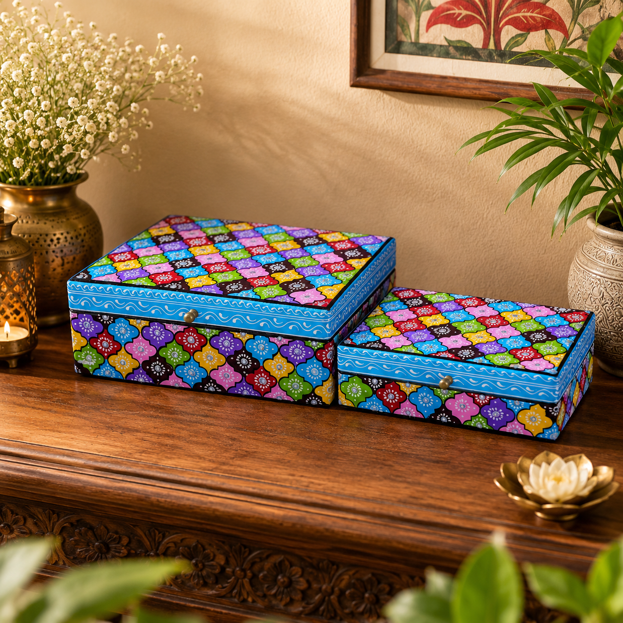 Hand Painted Boxes Set of Two: Accent Boxes