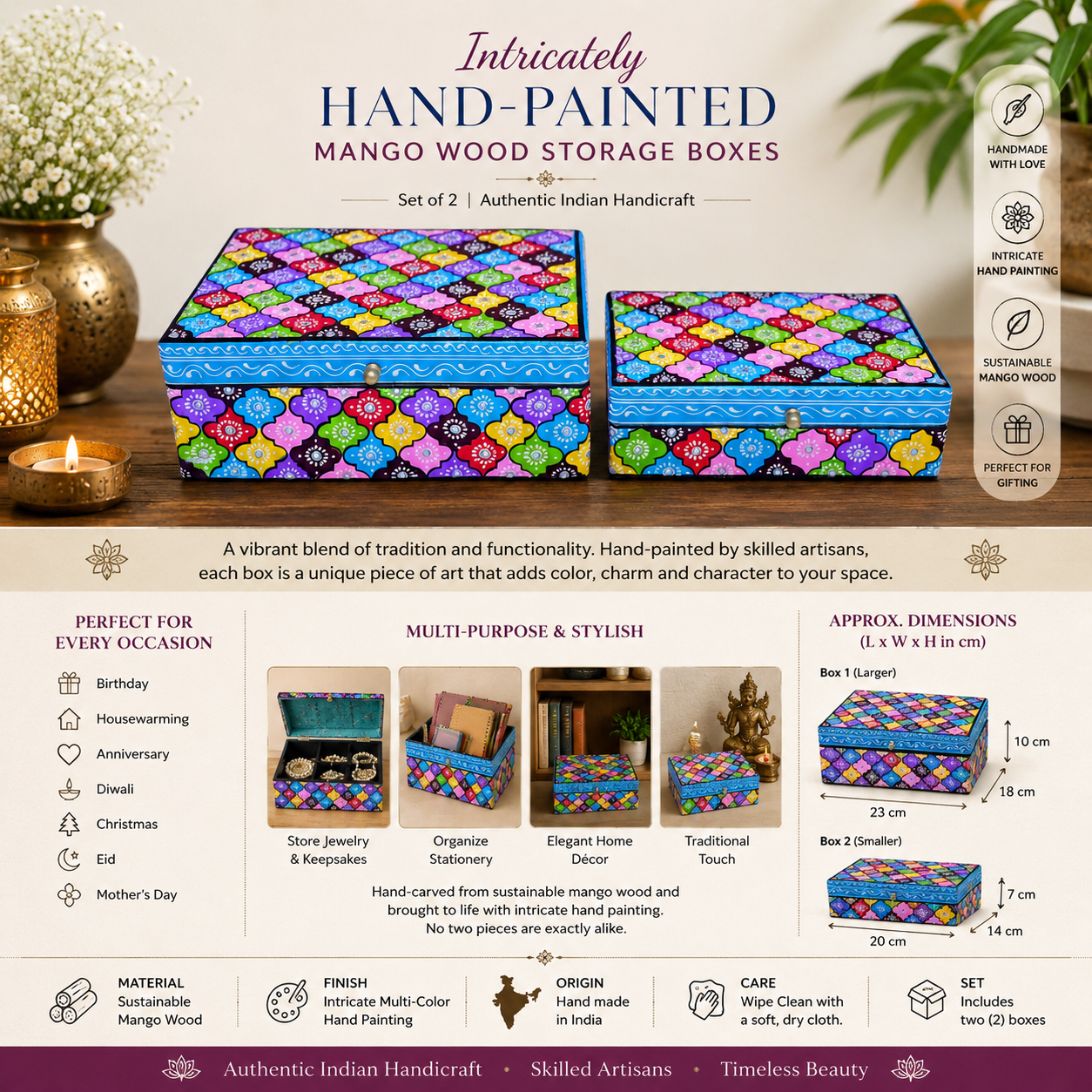 Hand Painted Boxes Set of Two: Accent Boxes