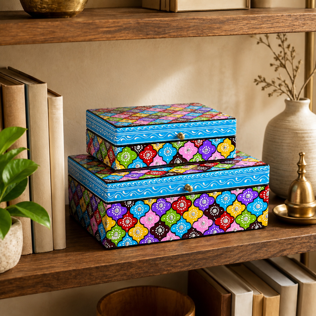 Hand Painted Boxes Set of Two: Accent Boxes
