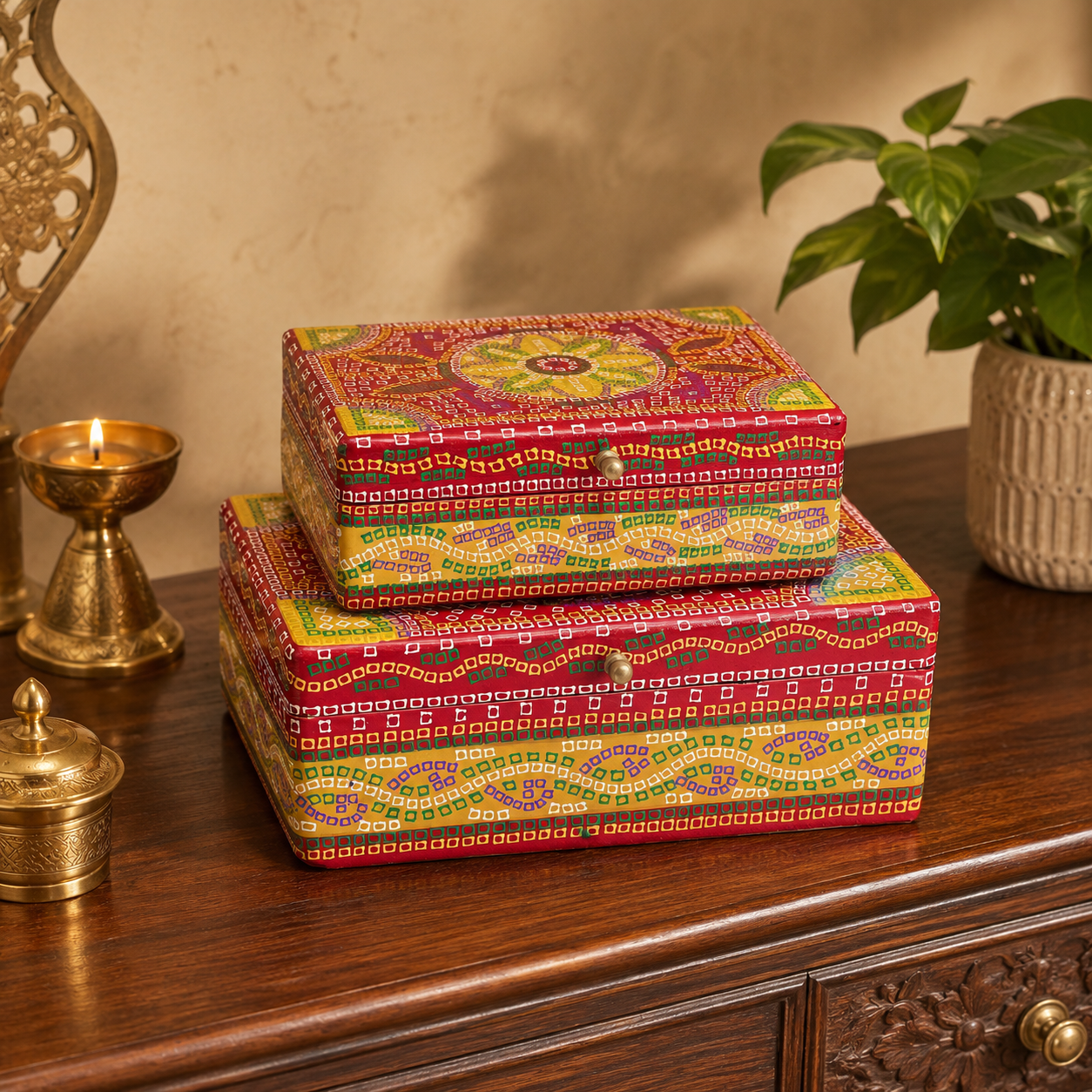 Hand Painted Boxes Set of Two: Keep Sake Boxs