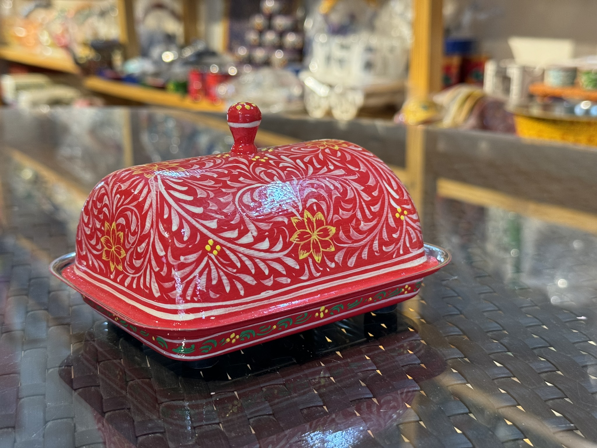 Hand Painted Butter Dish : Delicate Red