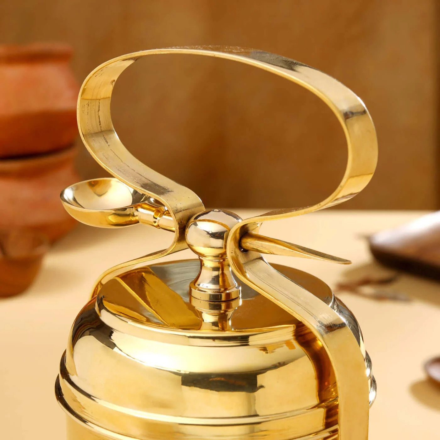 Brass Lunch Box : 2 Tier Lunch Box with Spoon