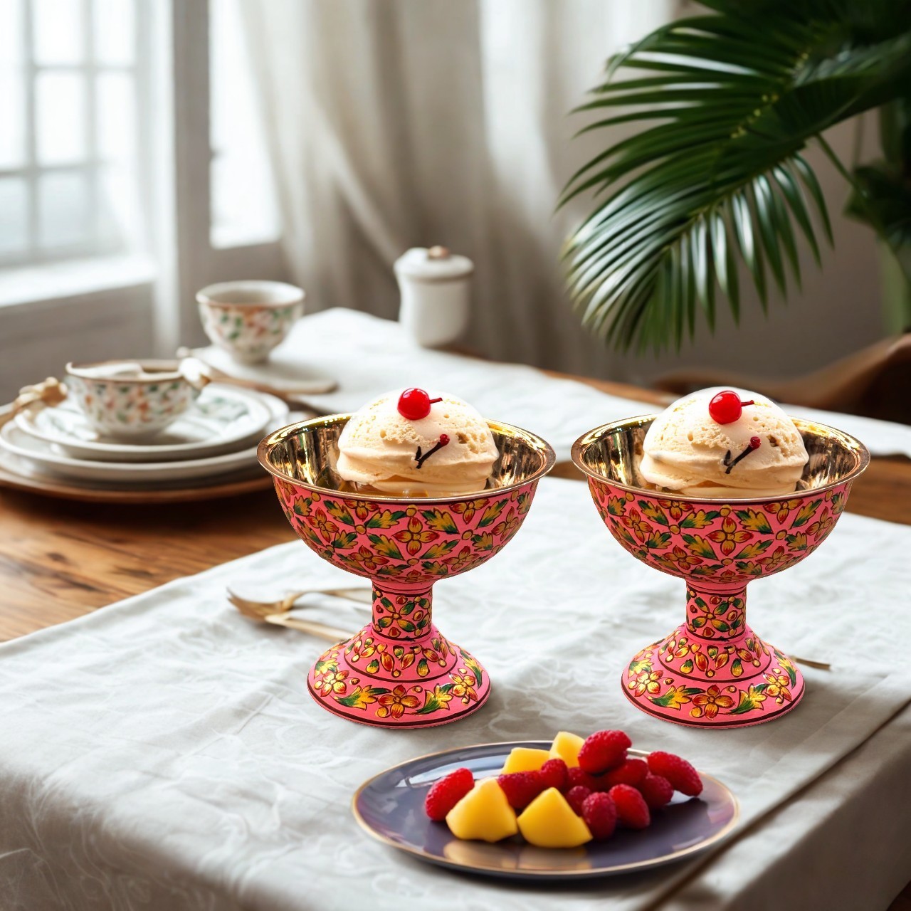 Hand Painted Ice cream Bowl Set of 2 : Pink