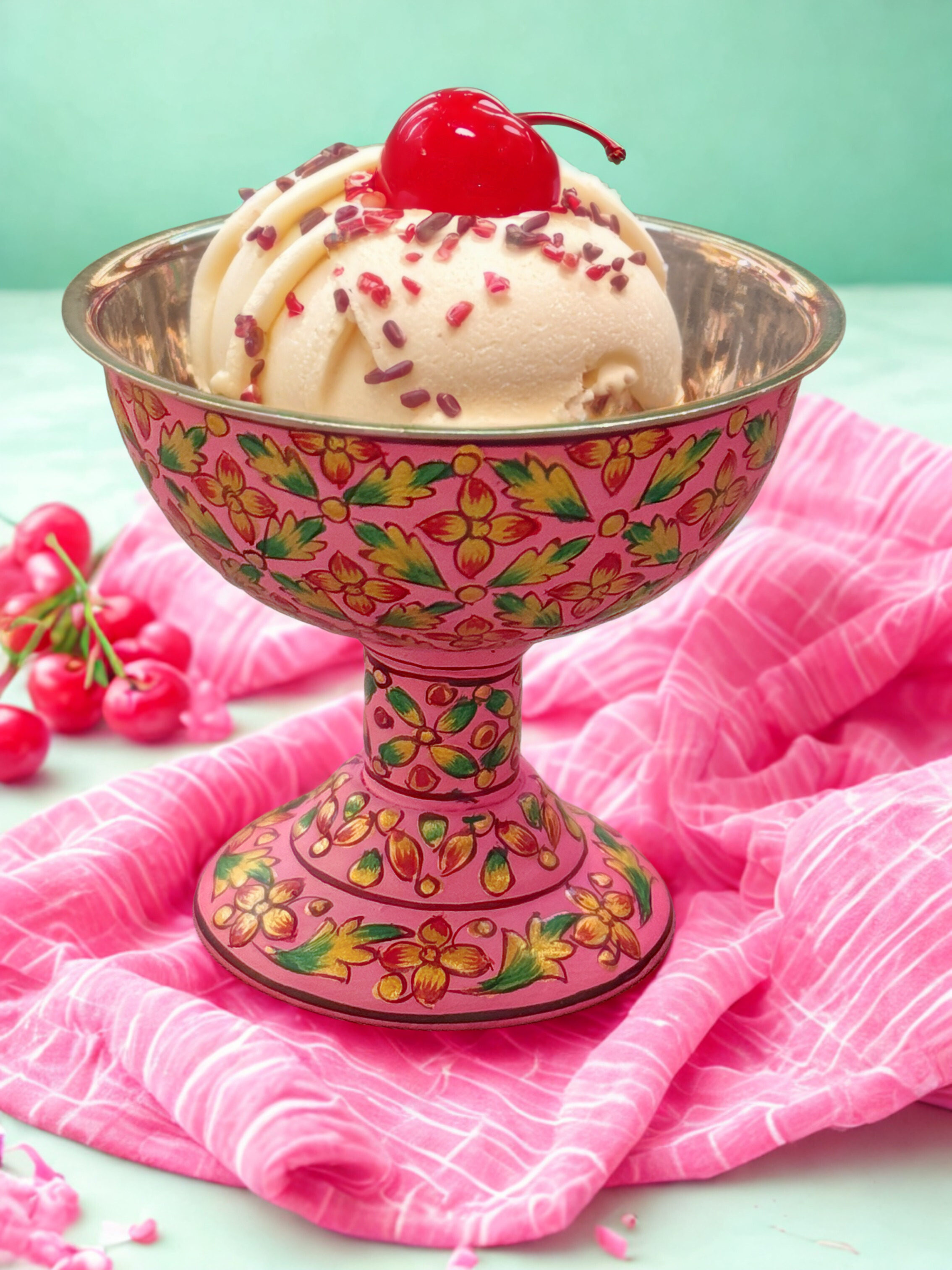 Hand Painted Ice cream Bowl Set of 2 : Pink