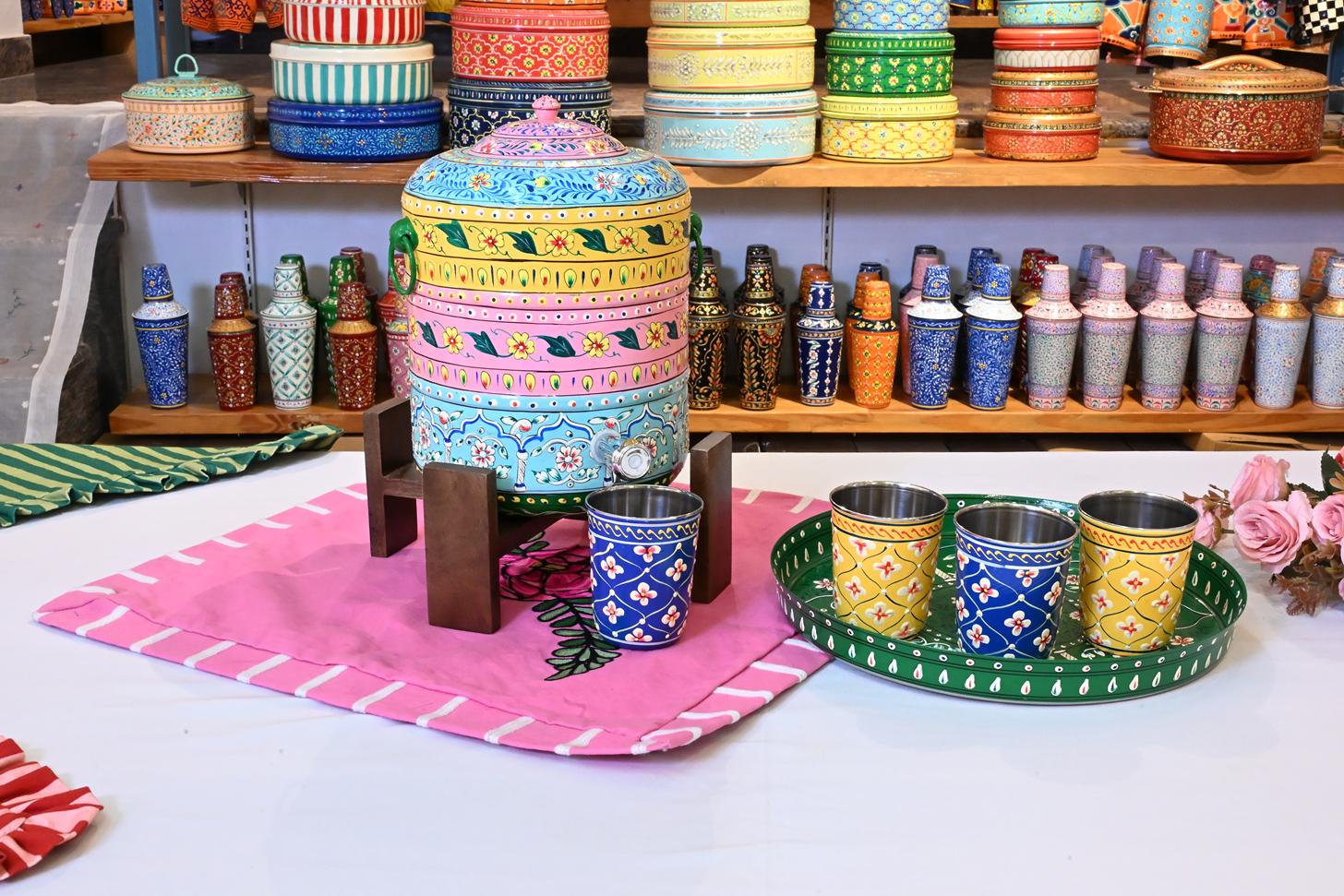 Hand-Painted Stainless Steel Water Dispenser – 6L | Floral Art Beverage Server