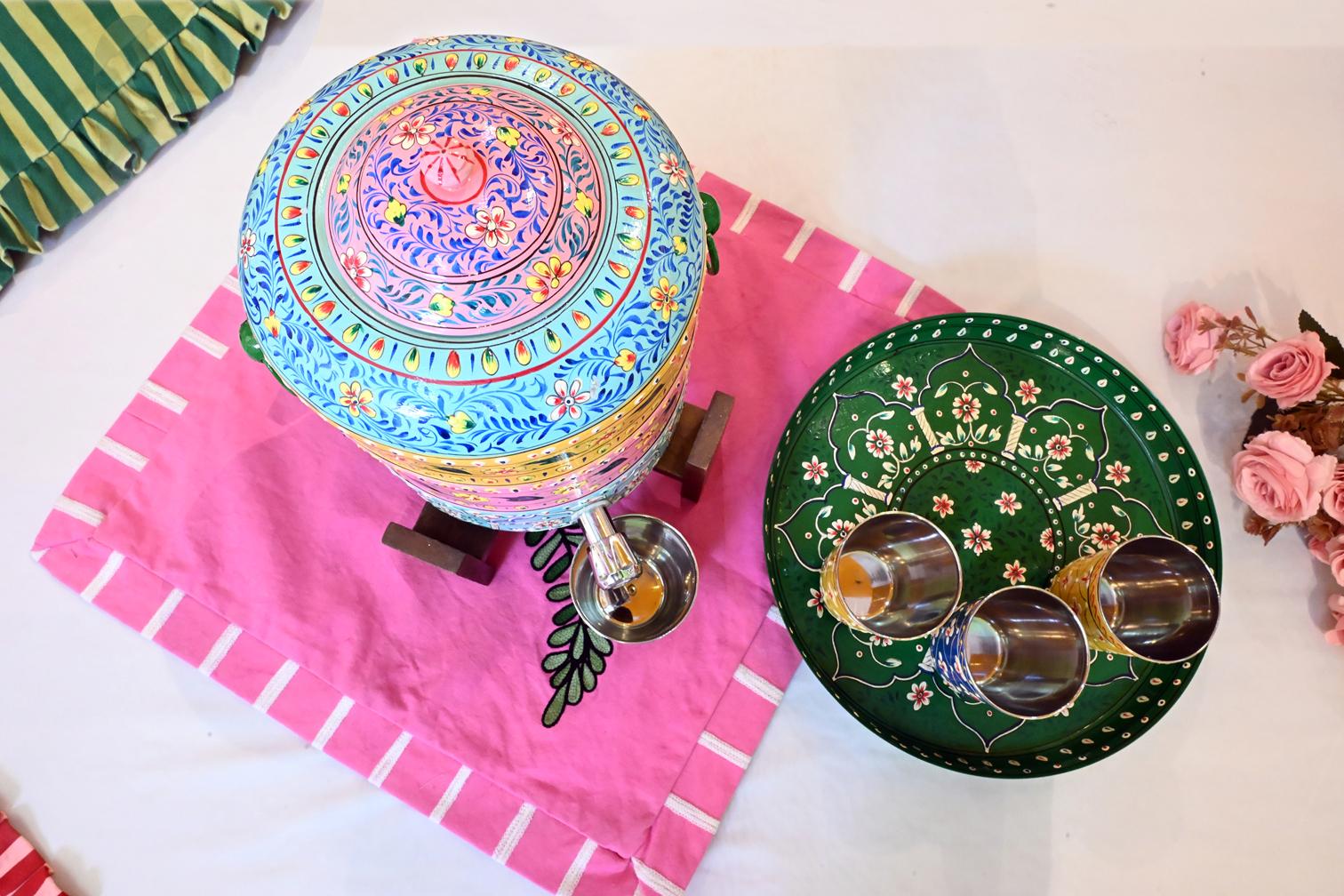 Hand-Painted Stainless Steel Water Dispenser – 6L | Floral Art Beverage Server