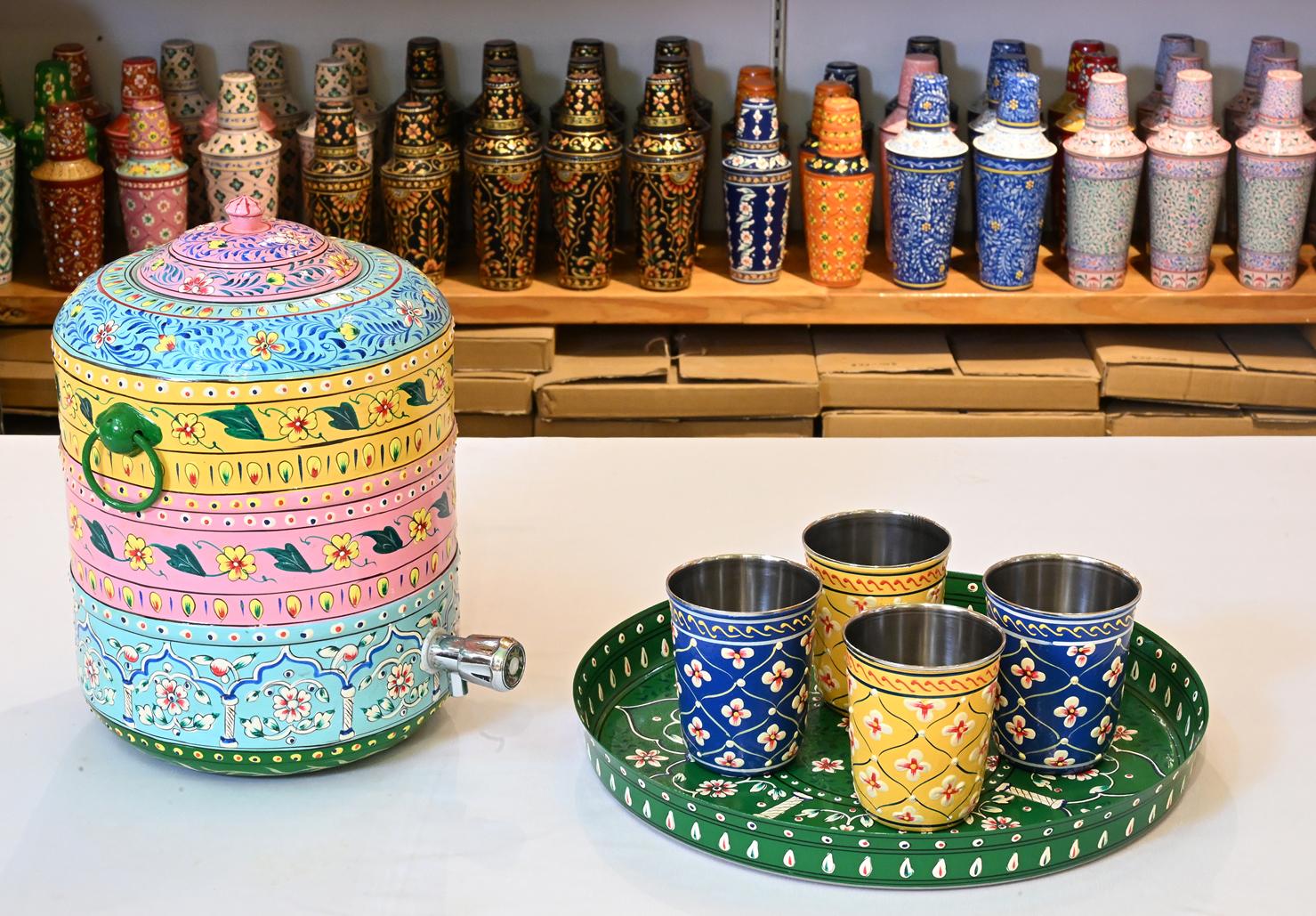 Hand-Painted Stainless Steel Water Dispenser – 6L | Floral Art Beverage Server