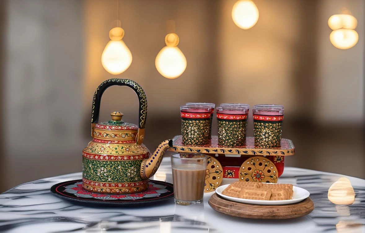 MEHFIL – Luxury Tea Cart Set with Crystal Work