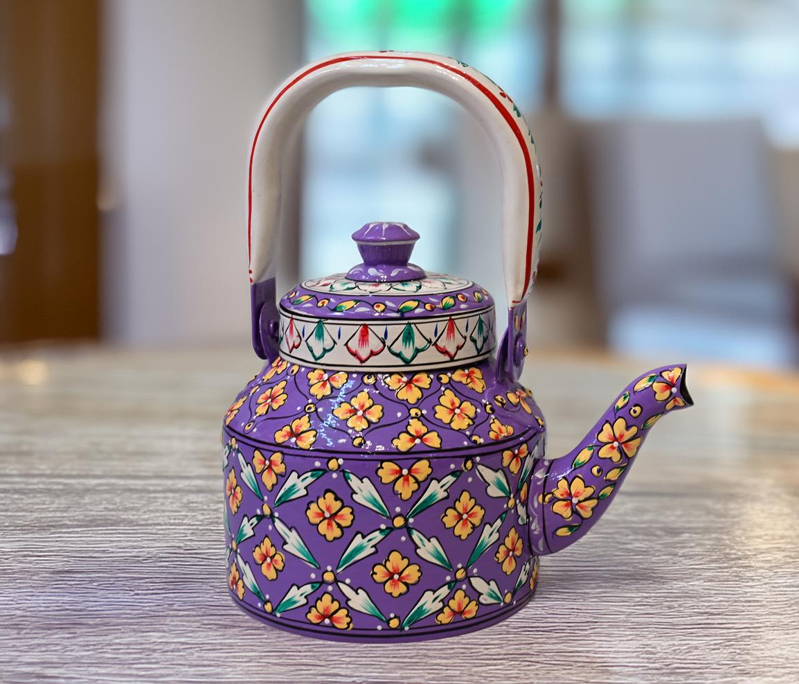 UTSAV – Hand-Painted Tea Cart Set | Kettle, 6 Glasses & Serving Cart