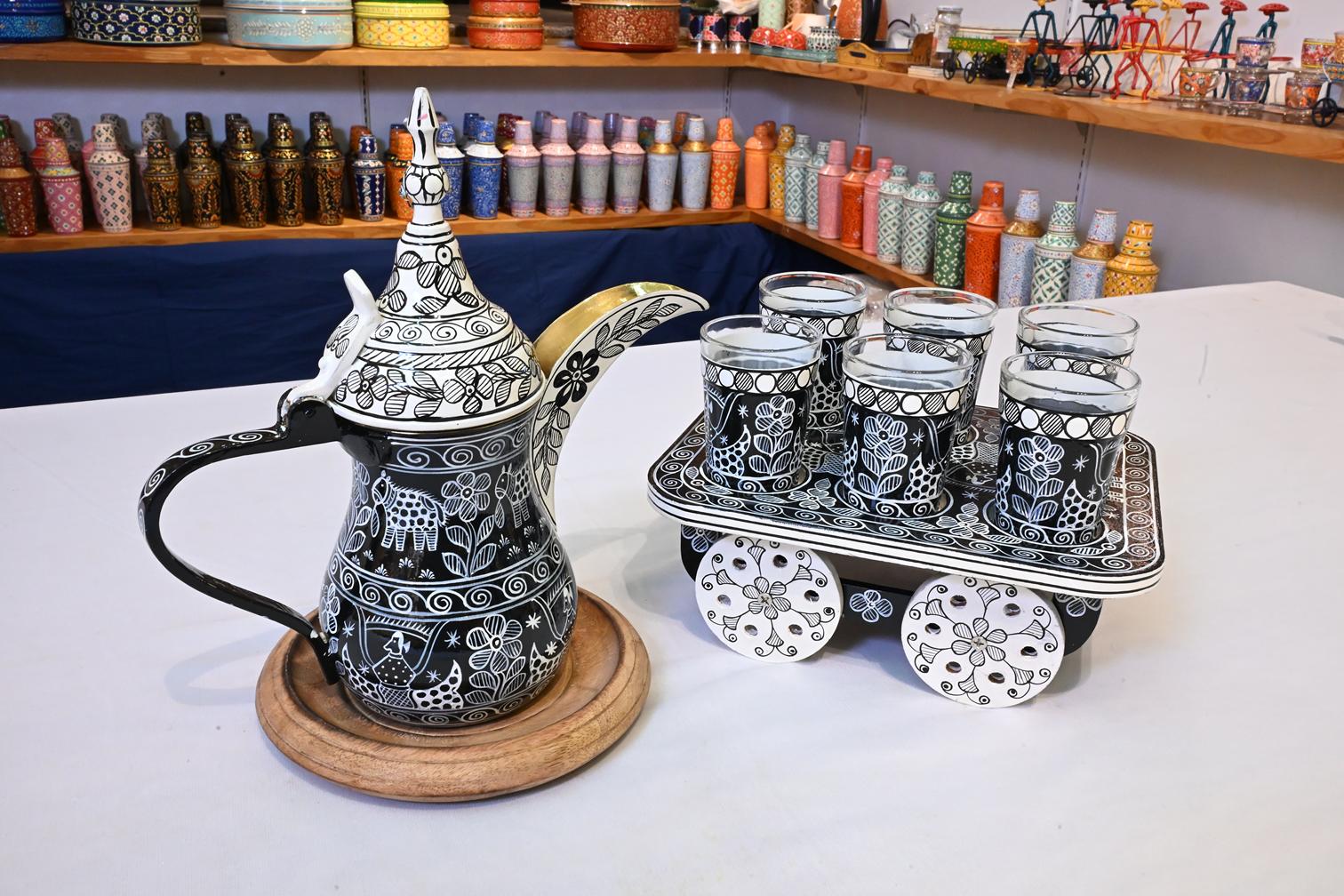 Sahra – Arabic Coffee Dallah Set with Tea Cart & 6 Glasses
