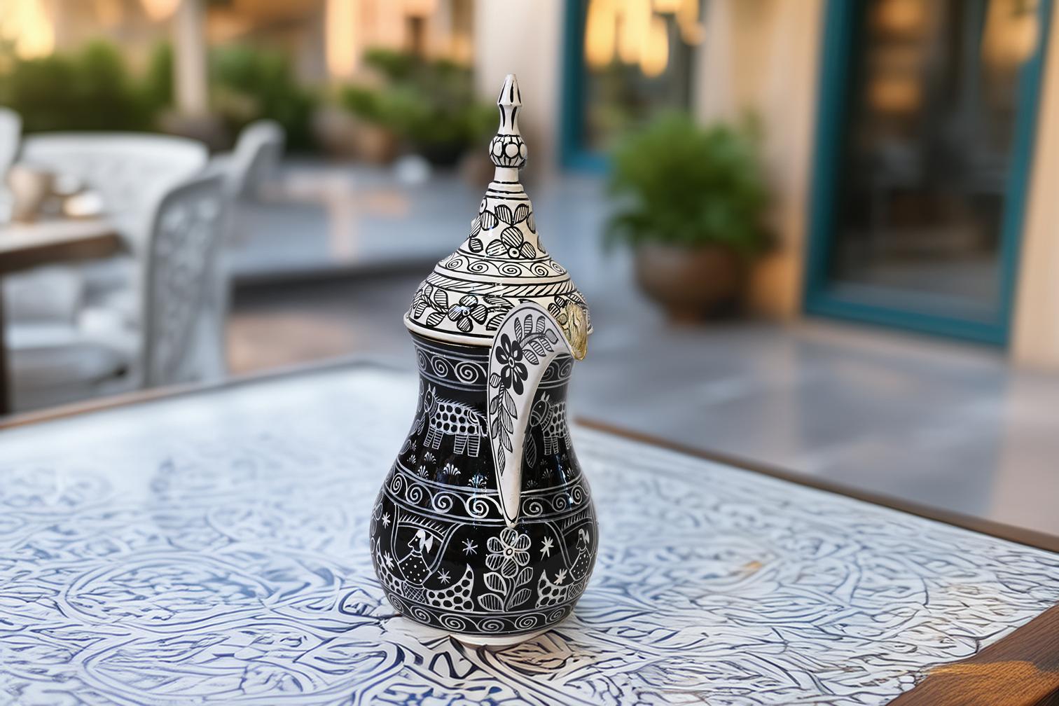 Sahra – Arabic Coffee Dallah Set with Tea Cart & 6 Glasses