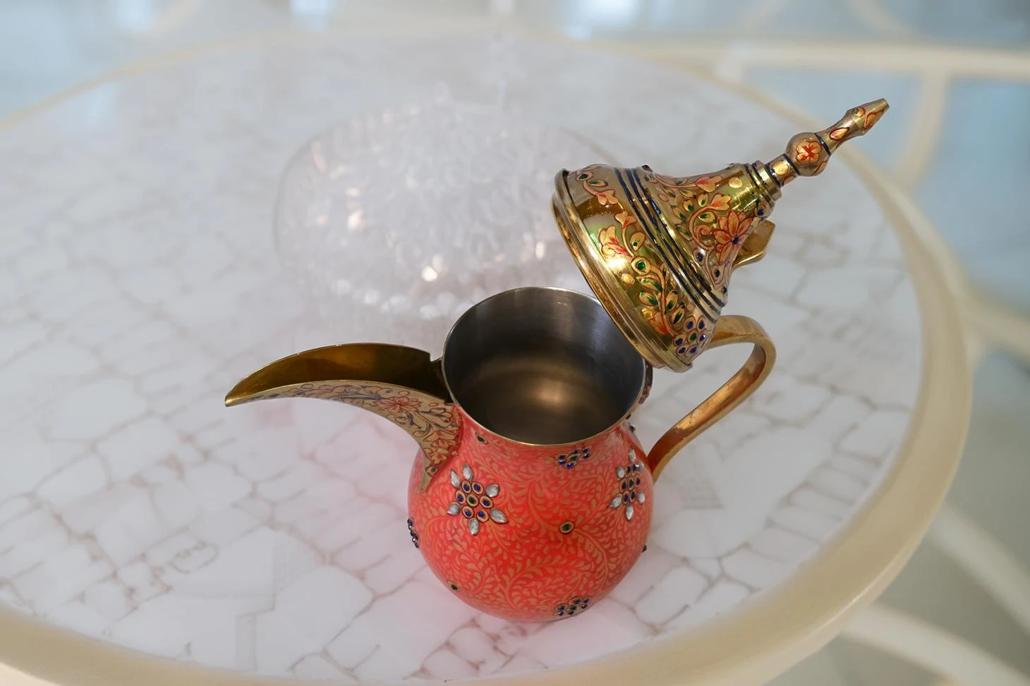 Surkh – Hand-Painted Mughal Arabic Coffee Dallah with Crystal Embellishments