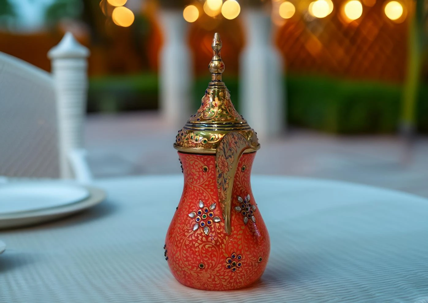 Surkh – Hand-Painted Mughal Arabic Coffee Dallah with Crystal Embellishments