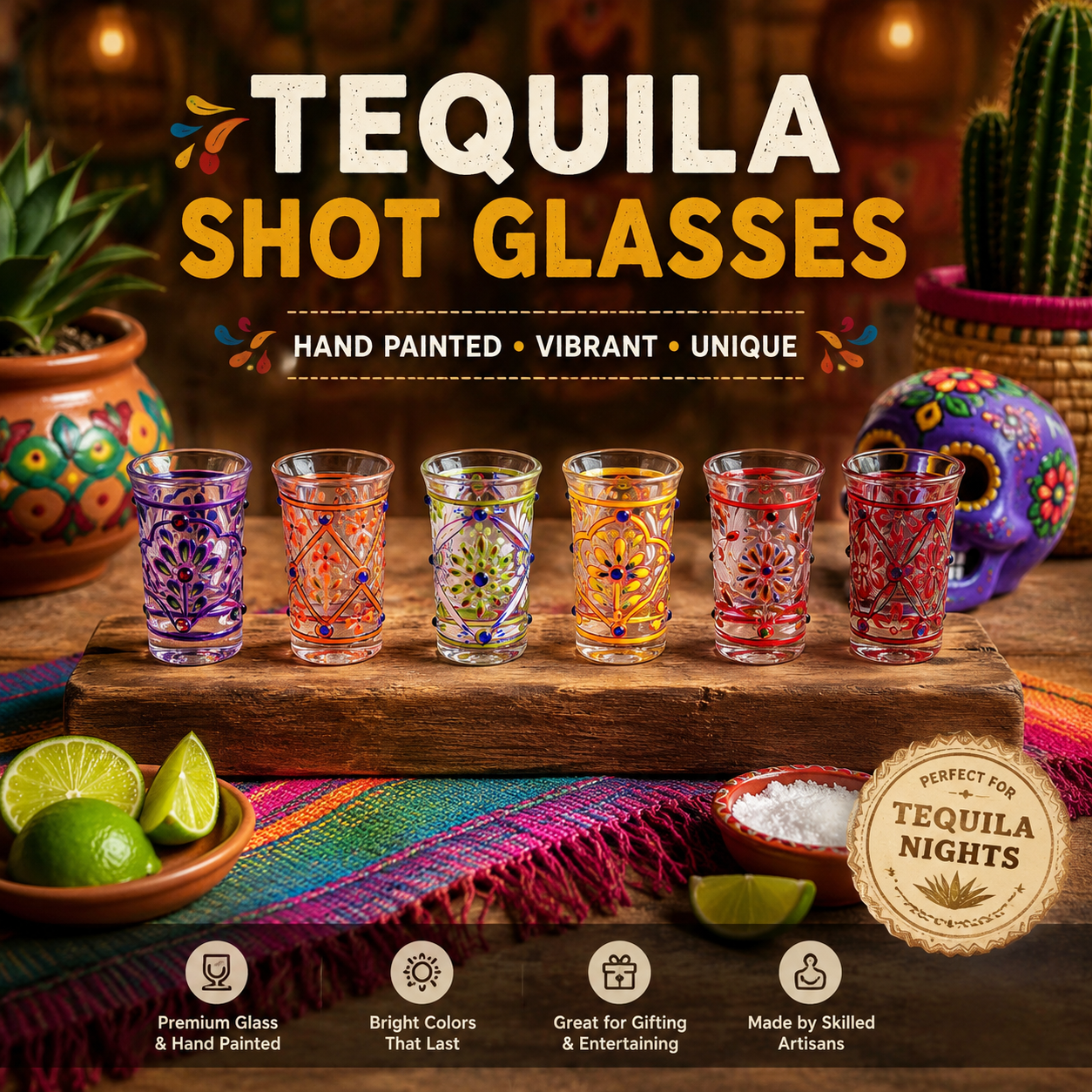Fiesta Jewels – Hand-Painted Shot Glass Set of 6