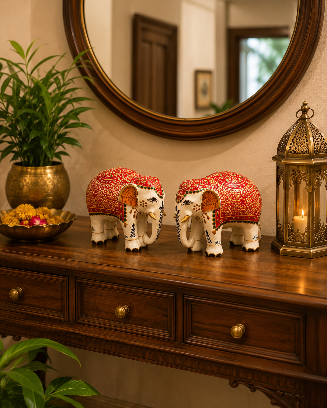 RATNARAJ GAJRAJ DUO – Hand-Painted Royal Red Elephant Set of 2 with Gift Box