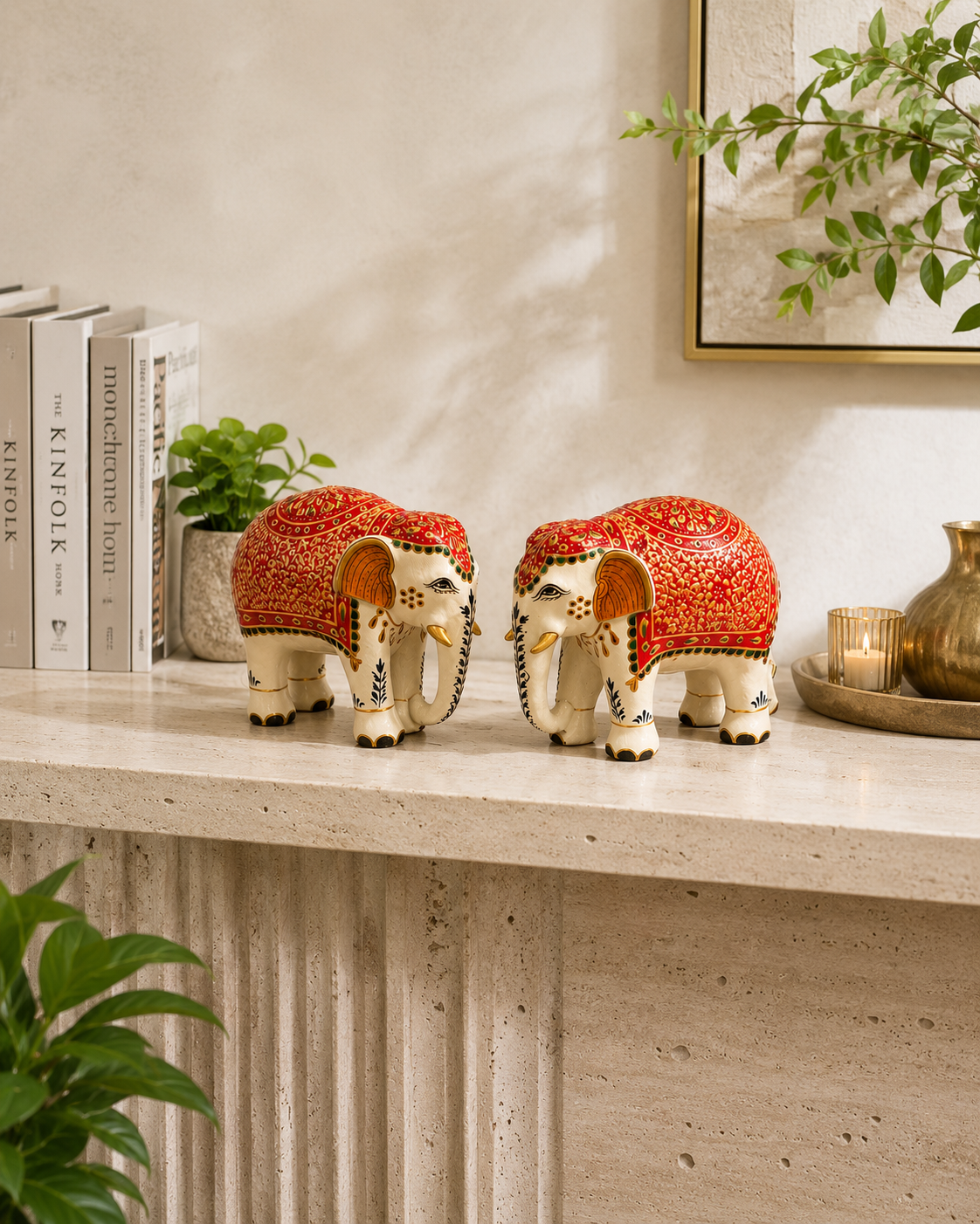 RATNARAJ GAJRAJ DUO – Hand-Painted Royal Red Elephant Set of 2 with Gift Box