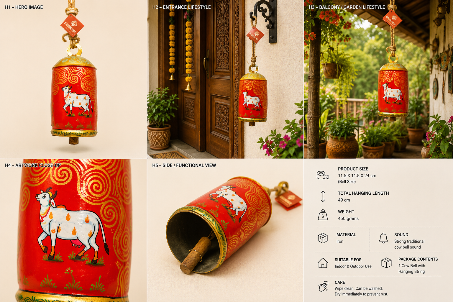 Hand Painted Cow Bell 10 Inches - Holy Cow