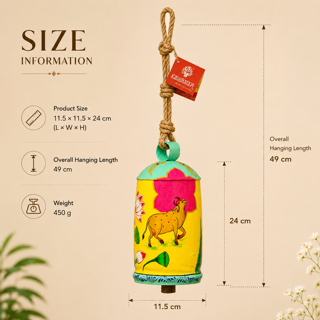 Hand Painted Cow Bell 10 Inches - Paradise