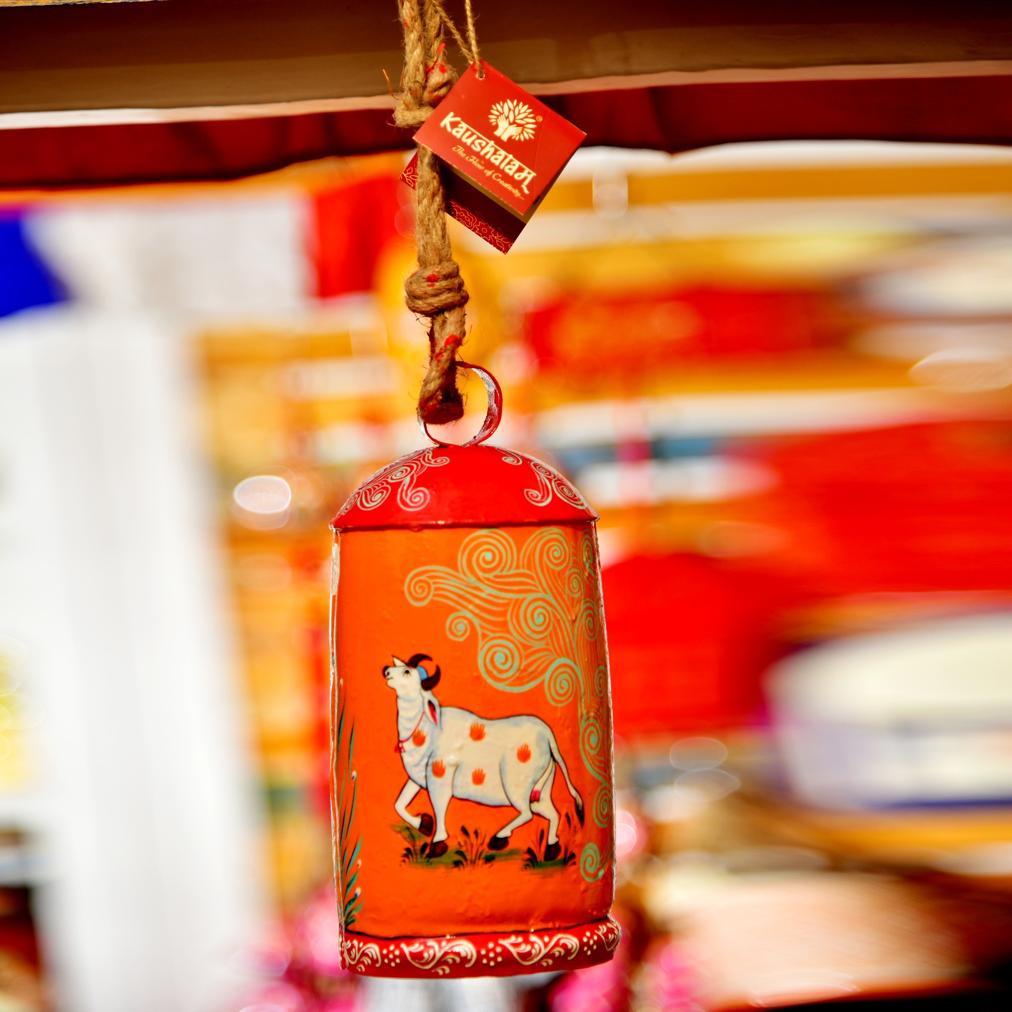 Hand Painted Cow Bell 10 Inches - Kesariya Hand Painted Cow Bell 10 Inches - Kesariya