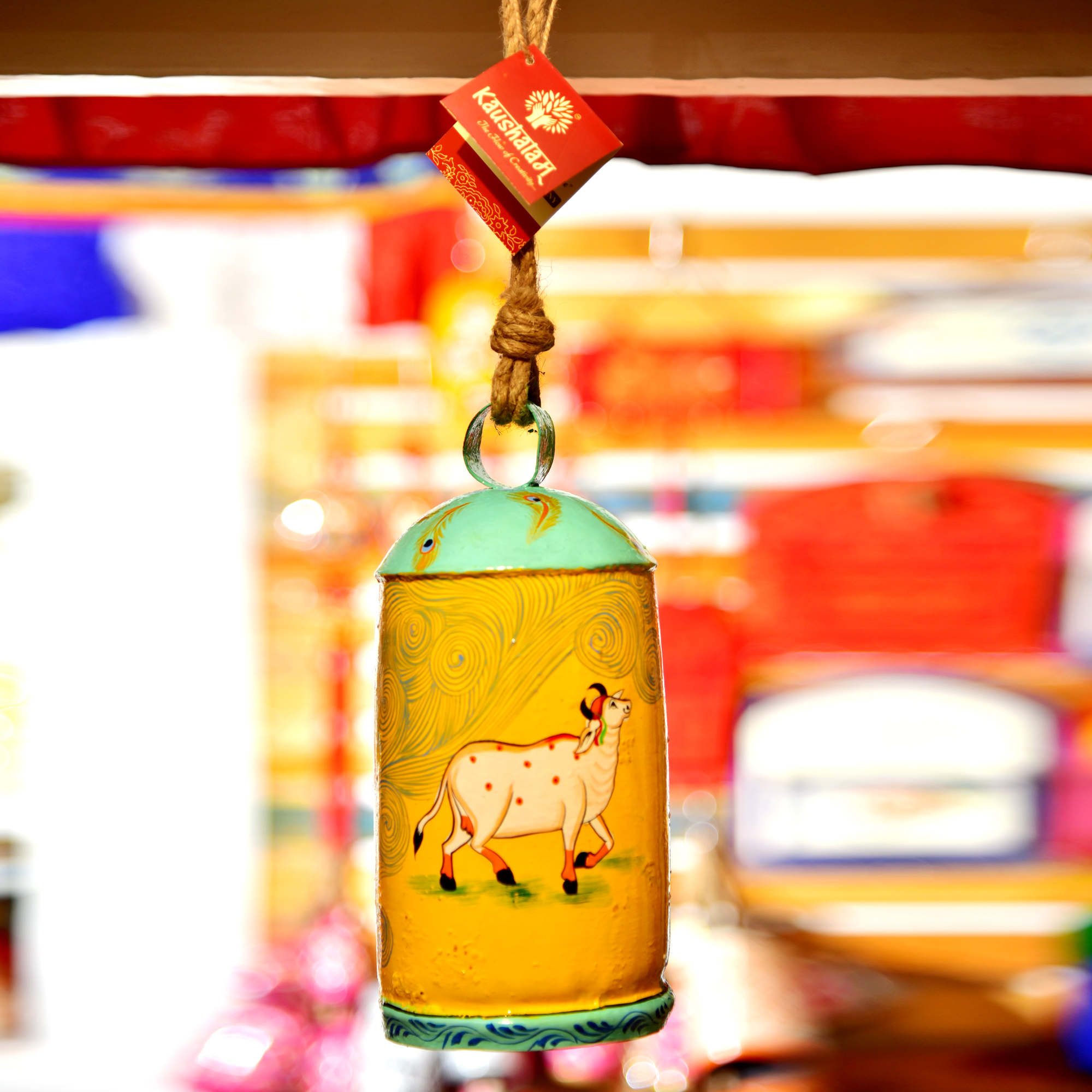 Hand Painted Cow Bell 10 Inches - Godhuli Hand Painted Cow Bell 10 Inches - Godhuli