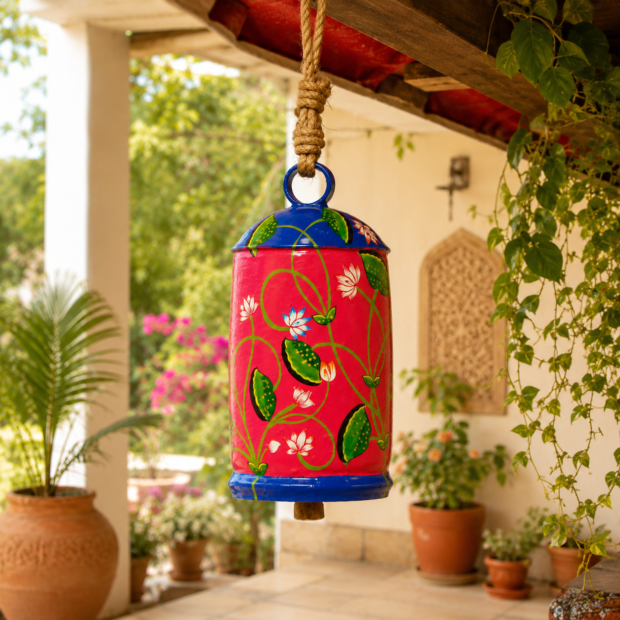 Hand Painted Cow Bell 10 Inches - Lotus Pond