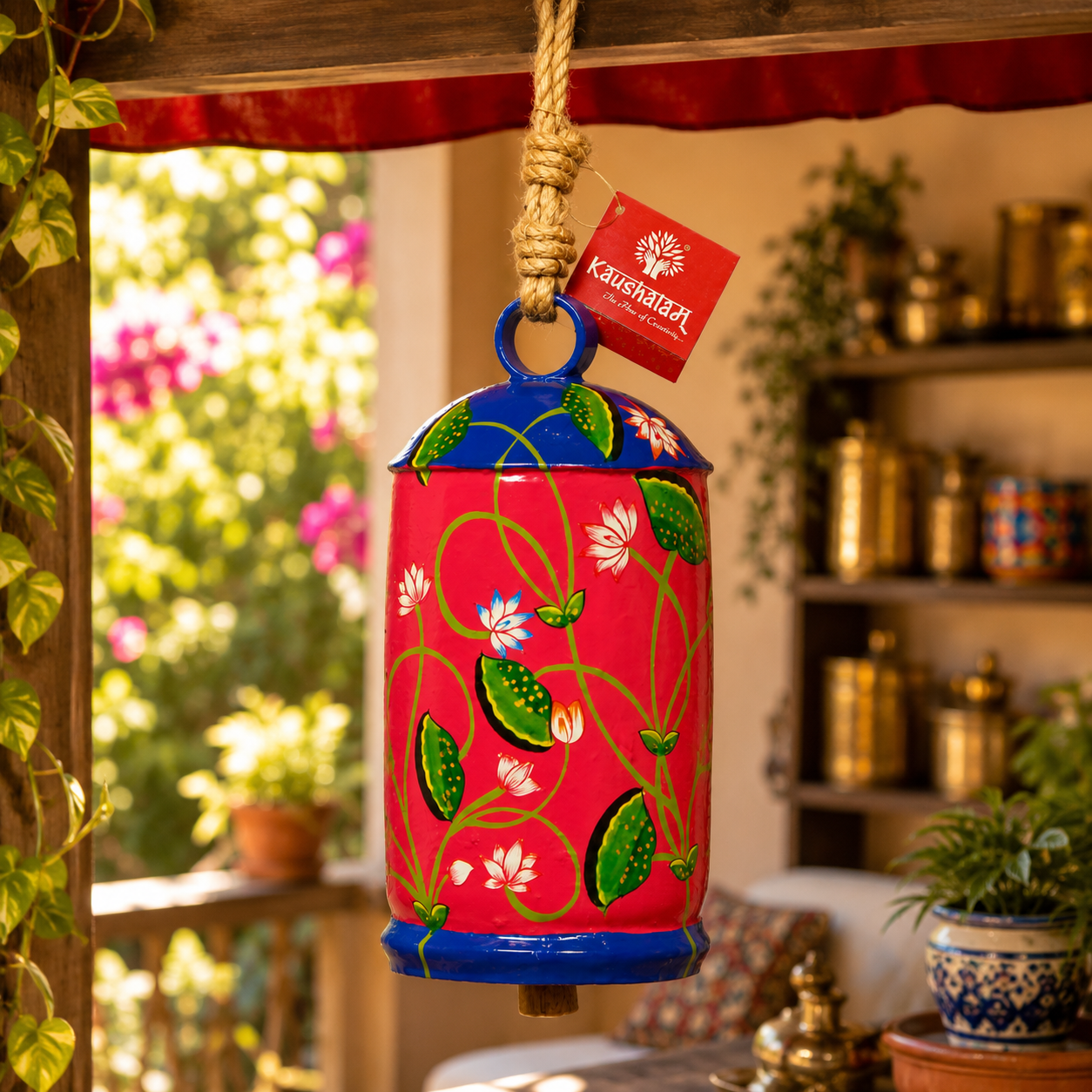 Hand Painted Cow Bell 10 Inches - Lotus Pond