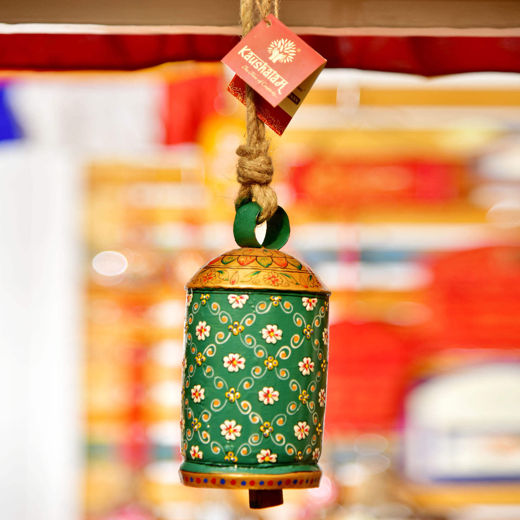 Hand Painted Cow Bell 10 Inches - Emerald