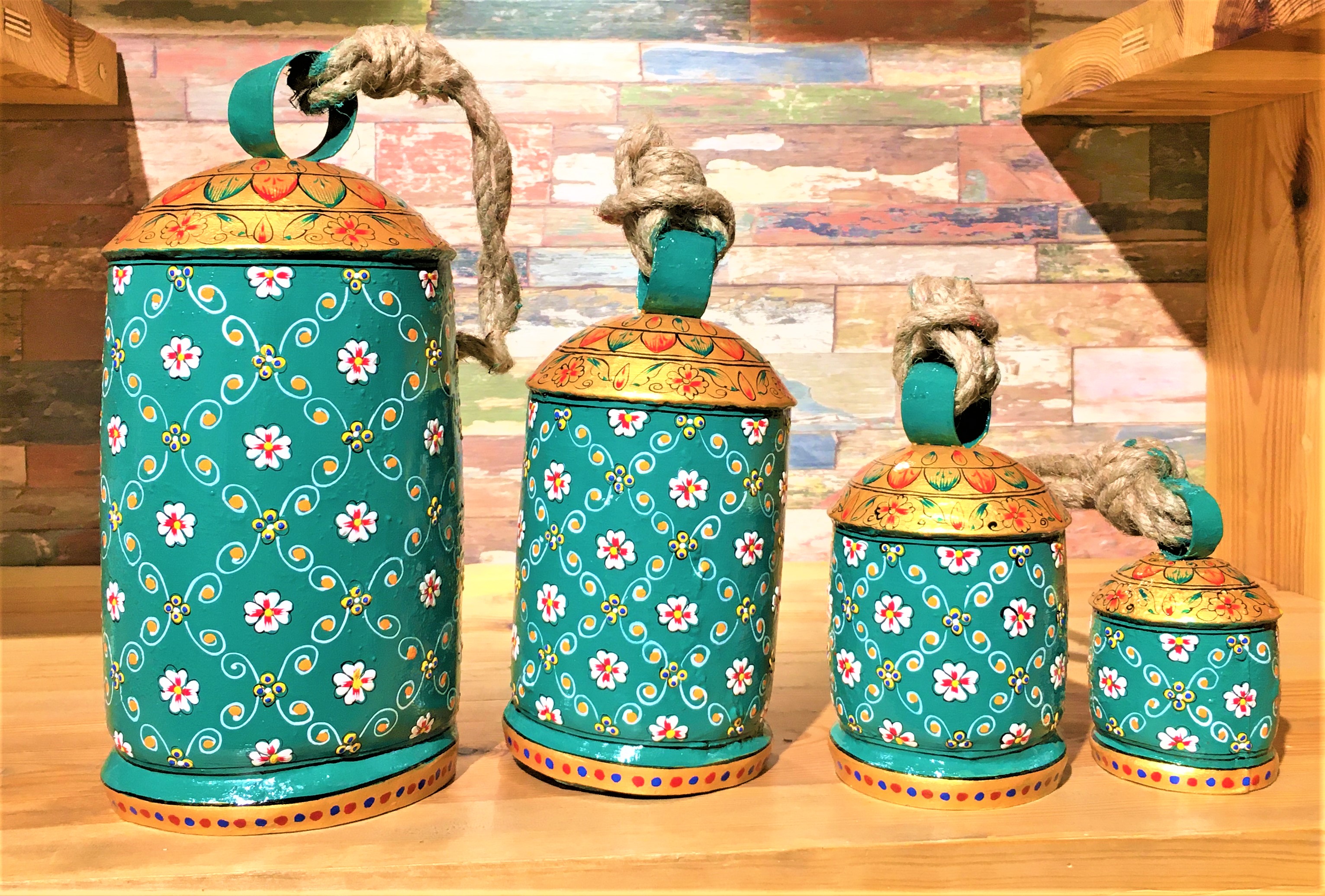 Hand Painted Cow Bell 10 Inches - Emarald