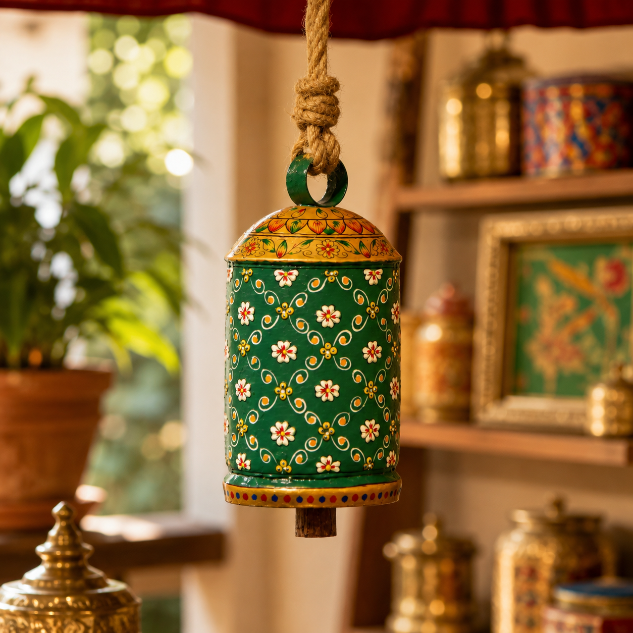 Hand Painted Cow Bell 10 Inches - Emerald