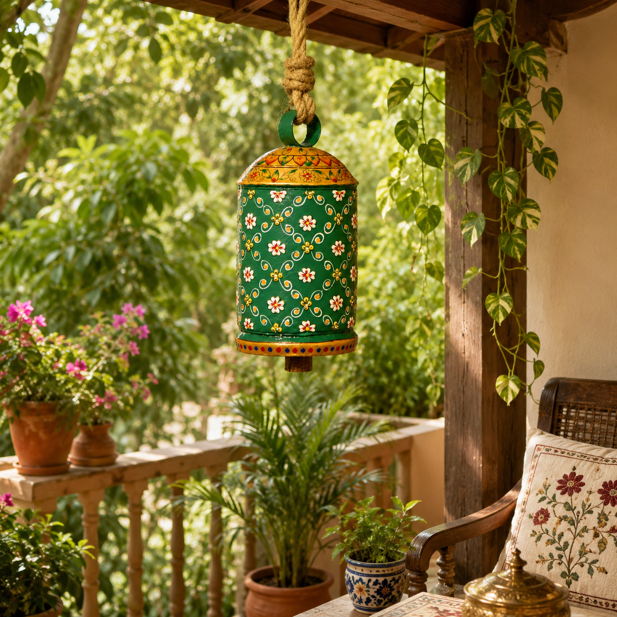 Hand Painted Cow Bell 10 Inches - Emerald
