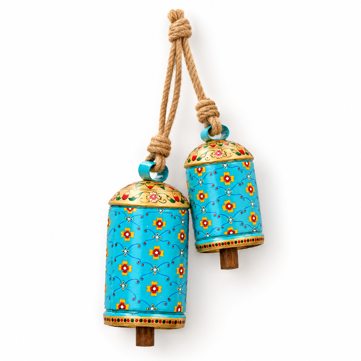 Hand Painted Cow Bells Set of 2: Turquoise Bells