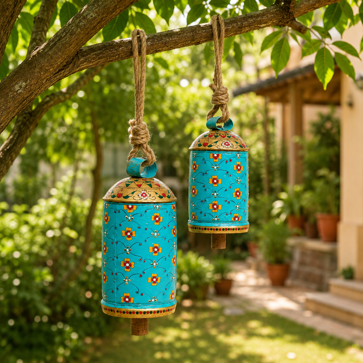 Hand Painted Cow Bells Set of 2: Turquoise Bells