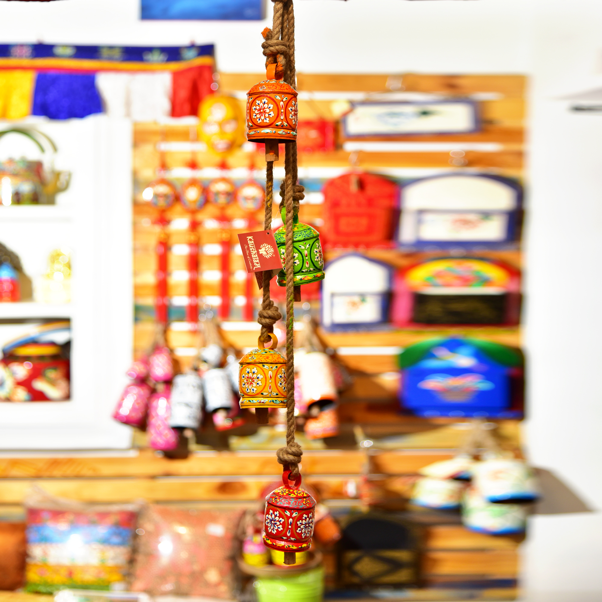 Hand Painted Cow Bells Set of 4: Rangoli Hand Painted Cow Bells Set of 4: Rangoli