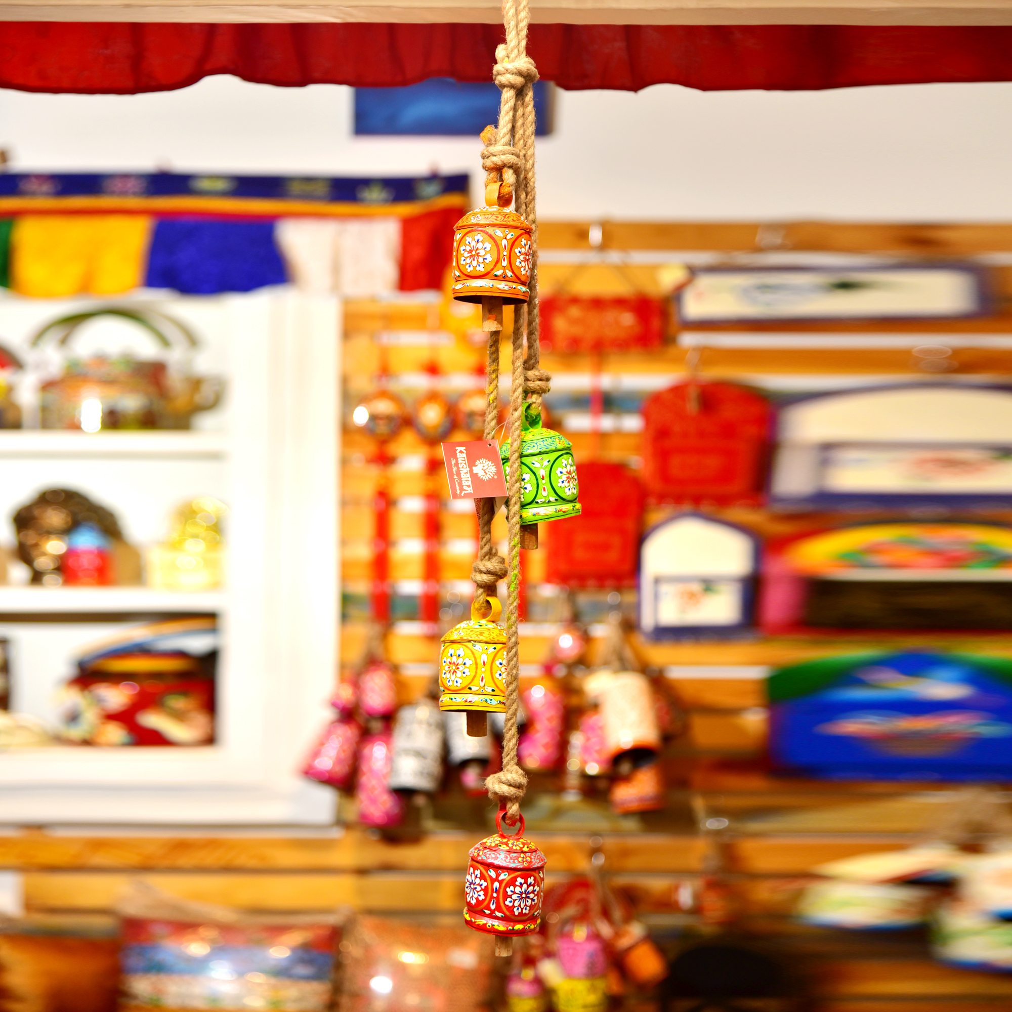 Hand Painted Cow Bells Set of 4: Rangoli