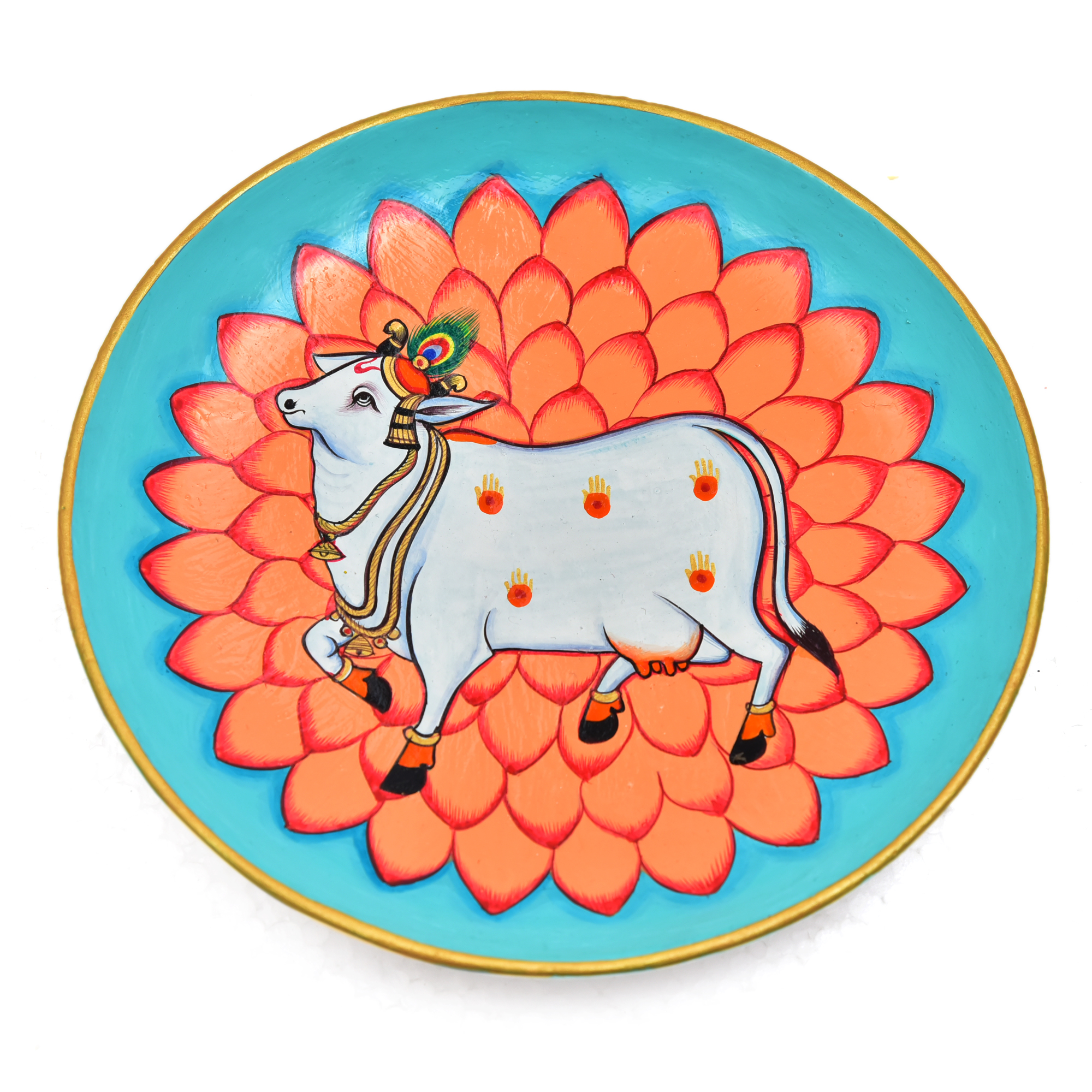 Hand painted ceramic Wall Plate : Cow