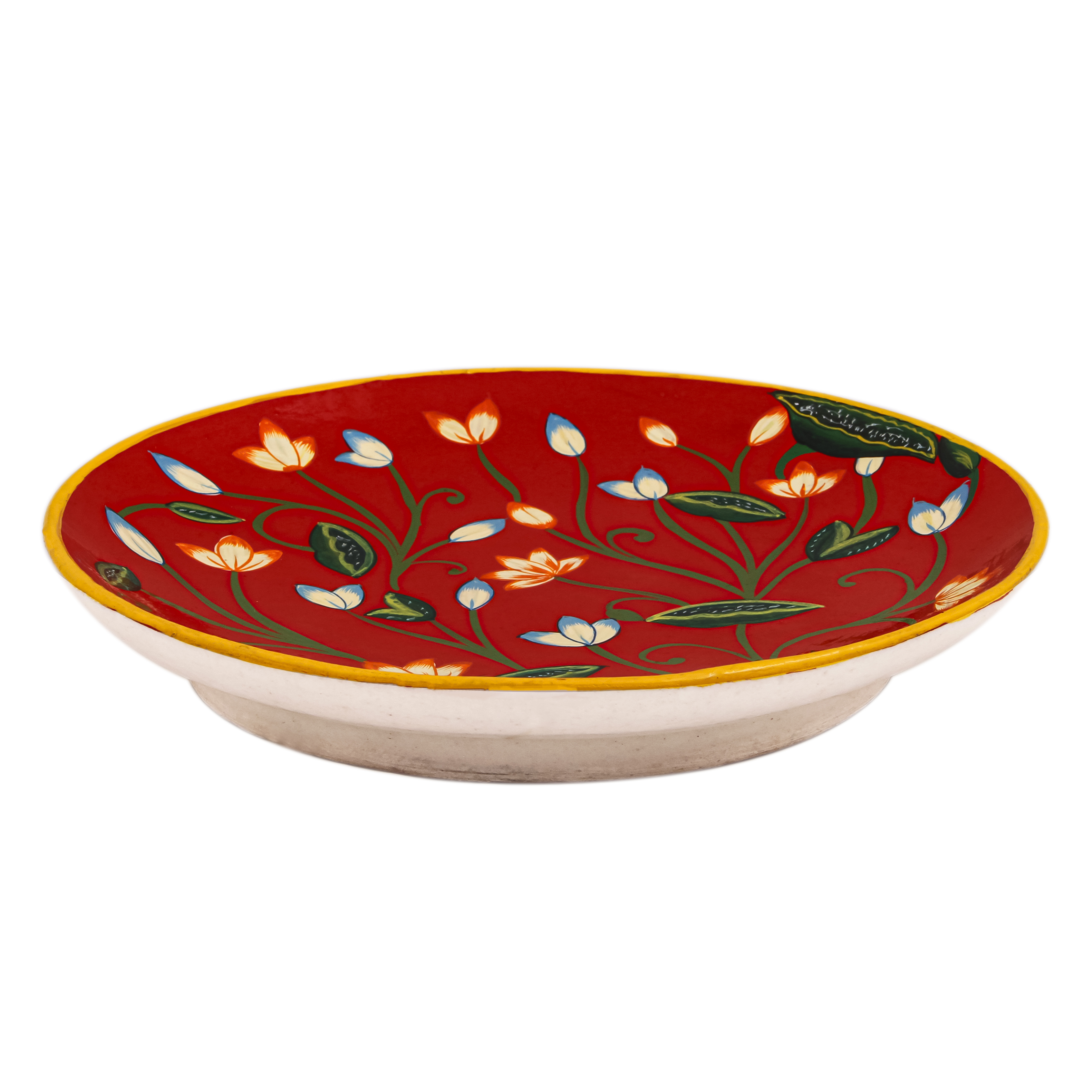 Wall Decor Ceramic Wall Plate : Red Floral Pichwai Art