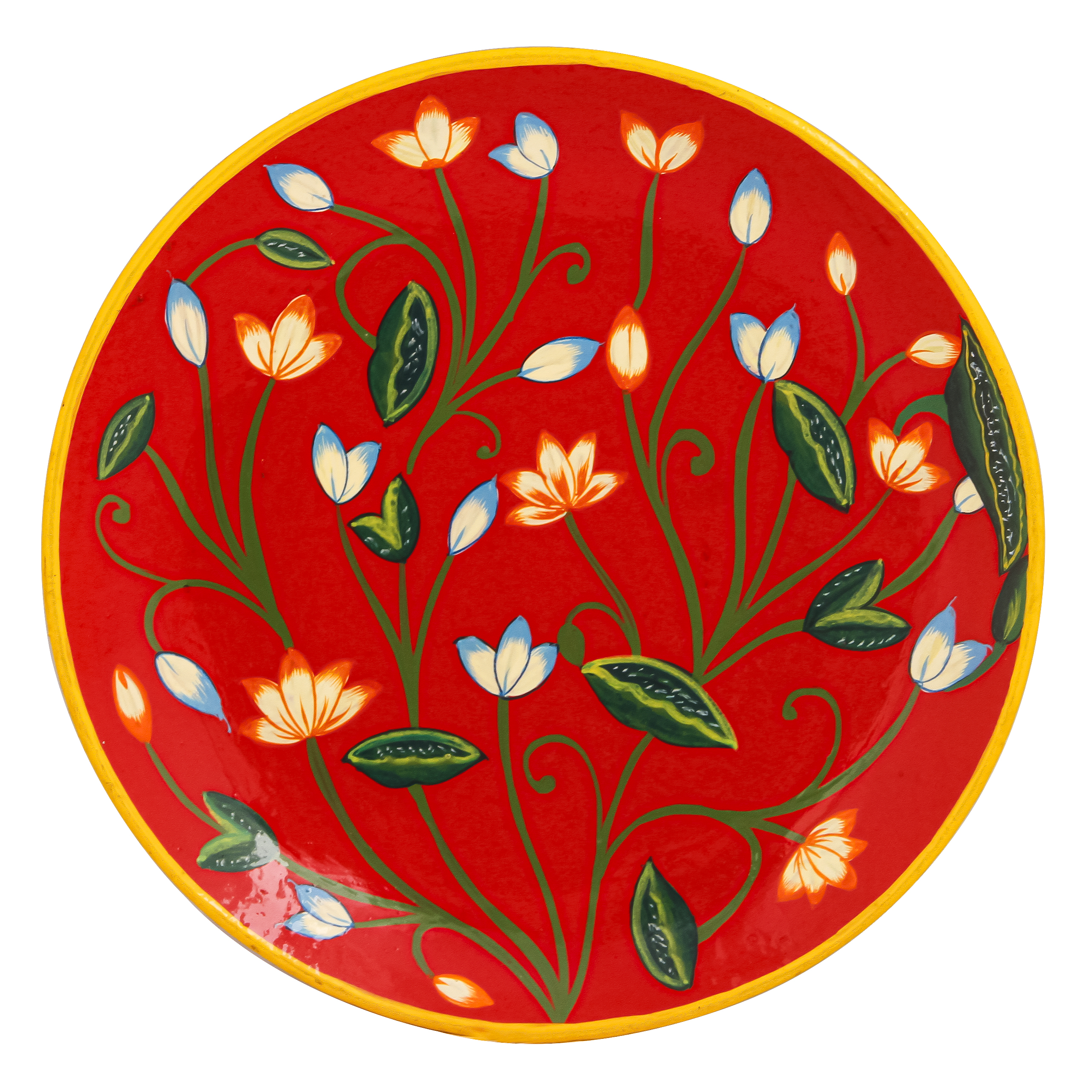 Wall Decor Ceramic Wall Plate : Red Floral Pichwai Art