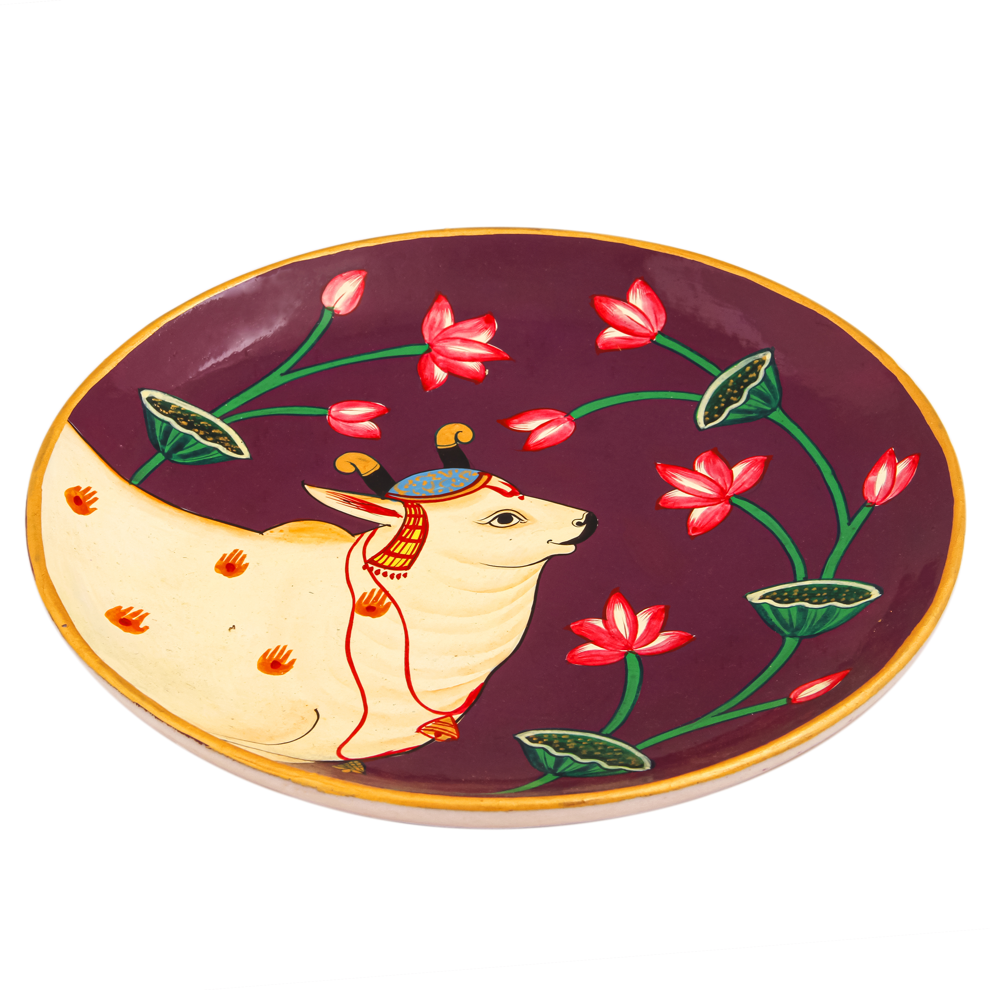 Wall Decor Art Plate  :  Cow Pichwai Painting