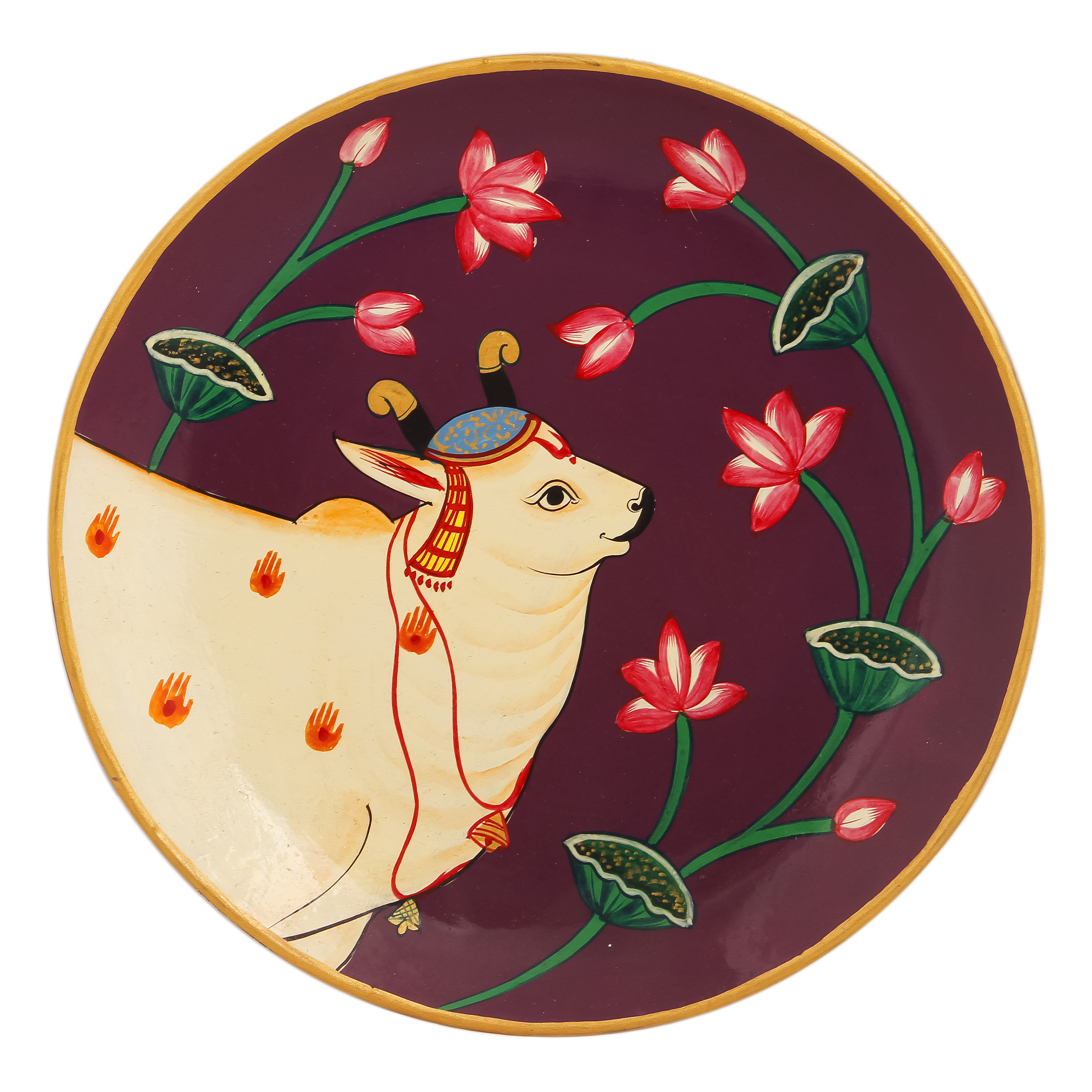Wall Decor Art Plate  :  Cow Pichwai Painting