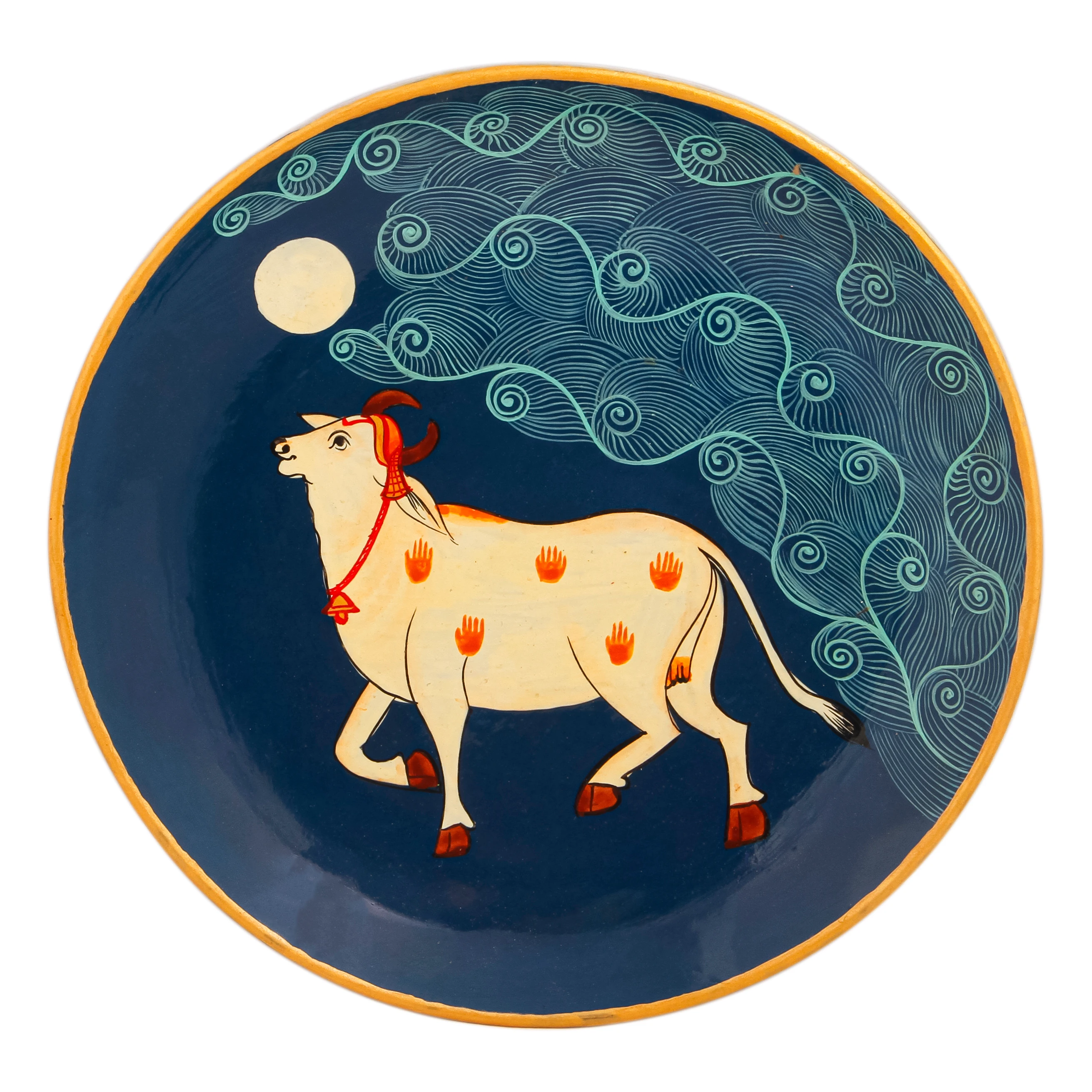 Hand Painted Wall Decor Plate :  Cow pichwai Art