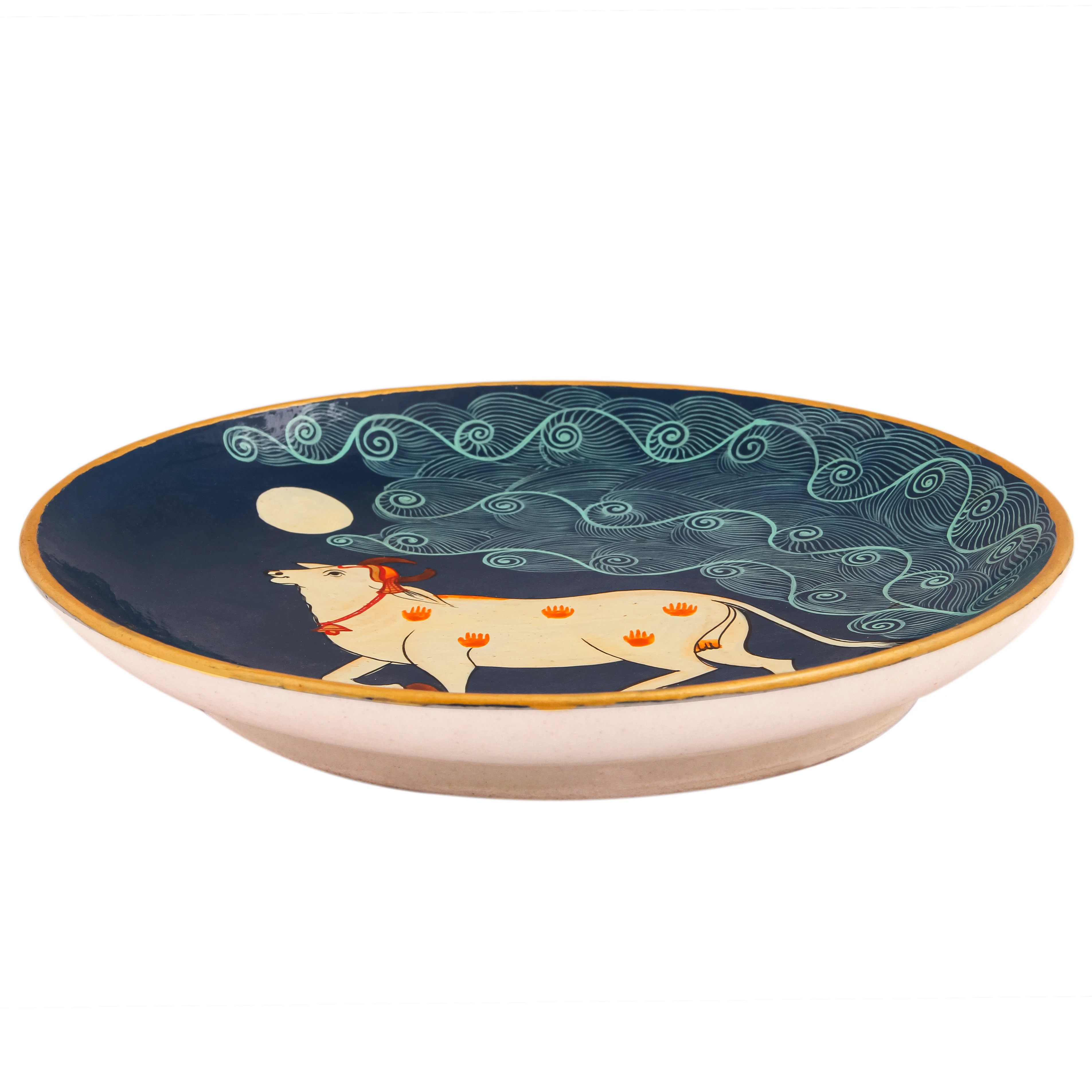 Hand Painted Wall Decor Plate :  Cow pichwai Art