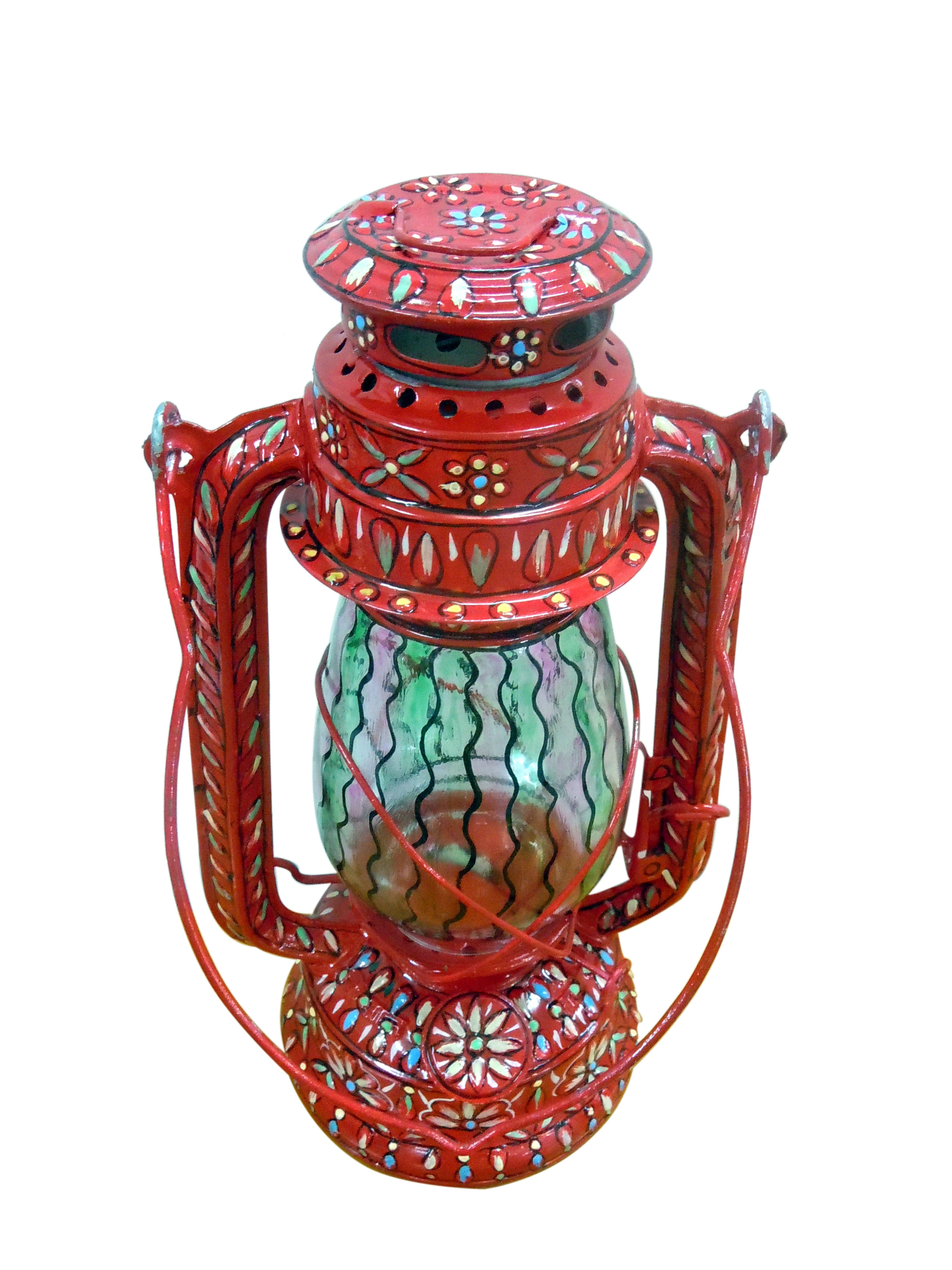 Hand Painted Lantern Lamp  -  Red
