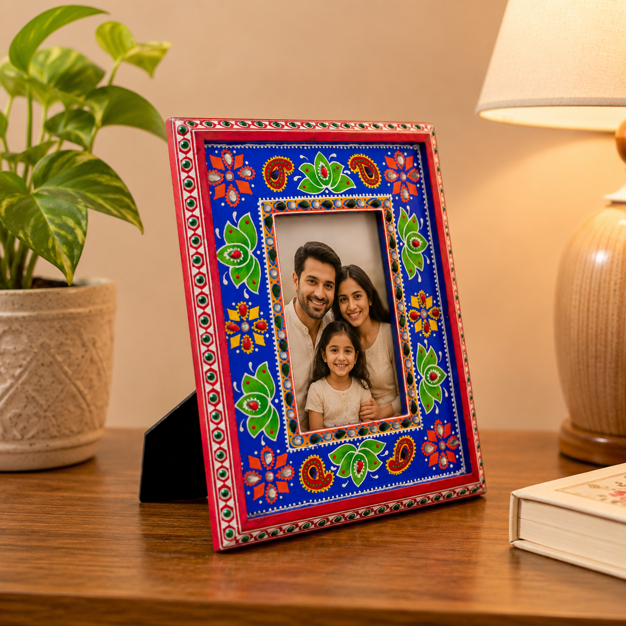 Hand Painted Photo Frame: Green Lotus