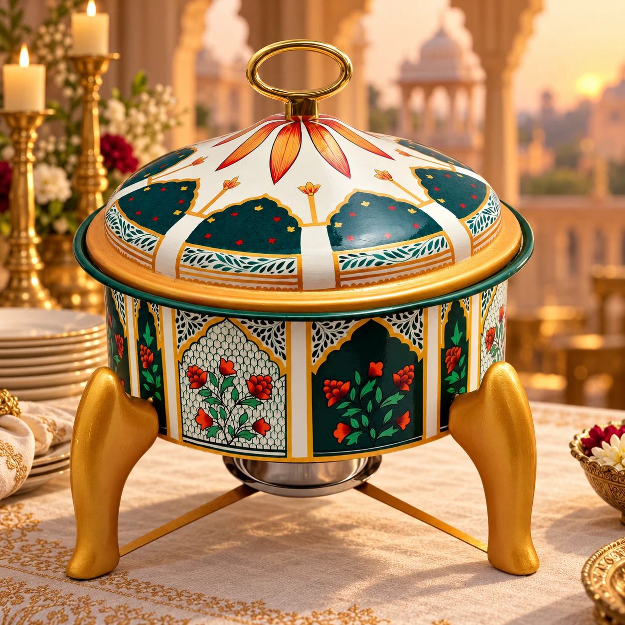Hand Painted Chafing Dish  - Royal Mughal