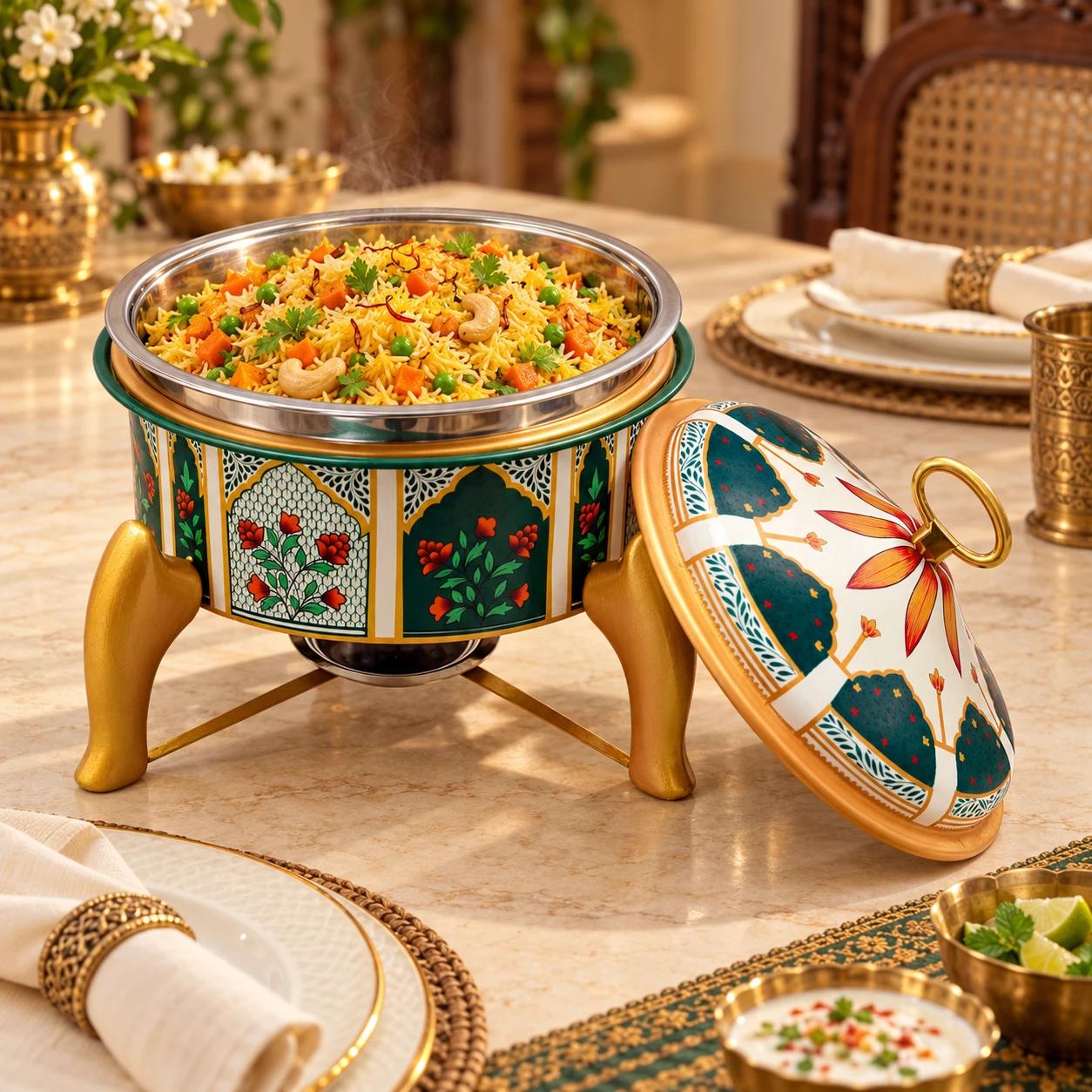 Hand Painted Chafing Dish  - Royal Mughal